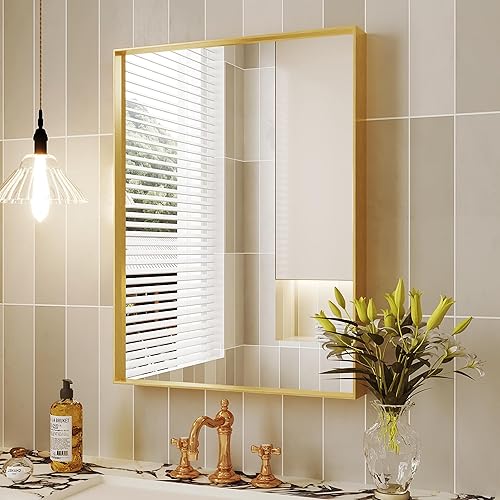 Suidia Espejo de baño, espejo de pared de 24 x 32 pulgadas, marco de metal cepillado, espejo rectangular montado en la pared para sala de estar,