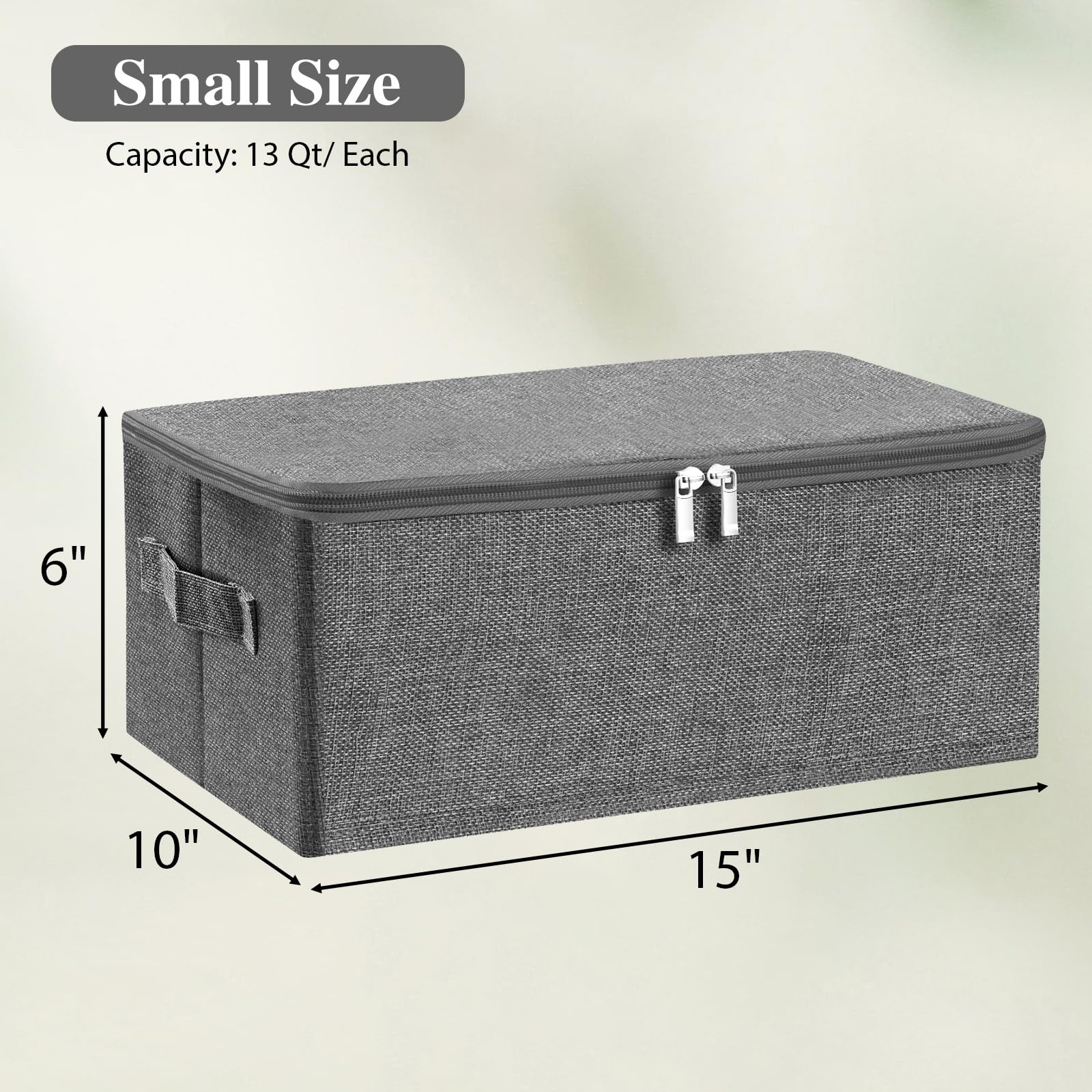 ANMINY - Caja de almacenamiento con tapas y asas dobles con cremallera, tela de lino y algodón con tapa, 3 paquetes