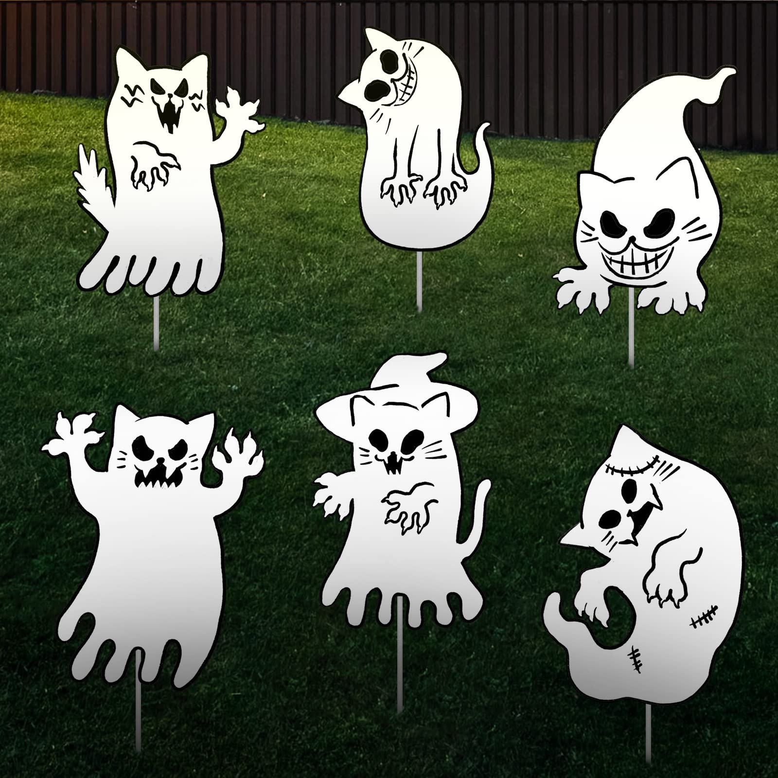 Halloween Decorations Outdoor Yard Signs Spooky-Cat Lawn Stake For Halloween Yard Decorations Outdoor Lawn Sign Party Decoration 6-Pack Large Outdoor Decoration Sign with Stakes Garden Yard Sign