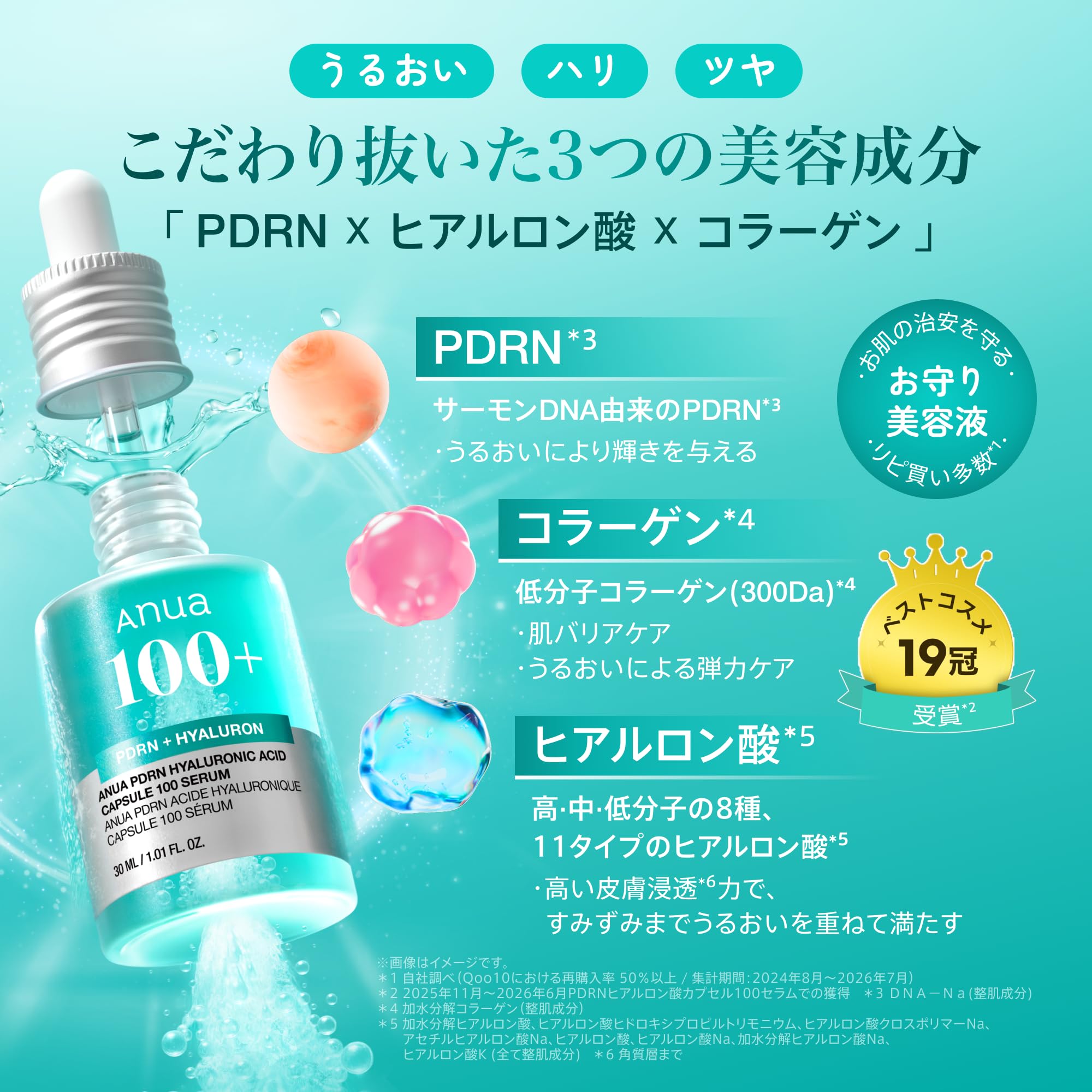 Amazon.co.jp: ANUA PDRN Hyaluronic Acid Capsules, 100 Serum, 1.0