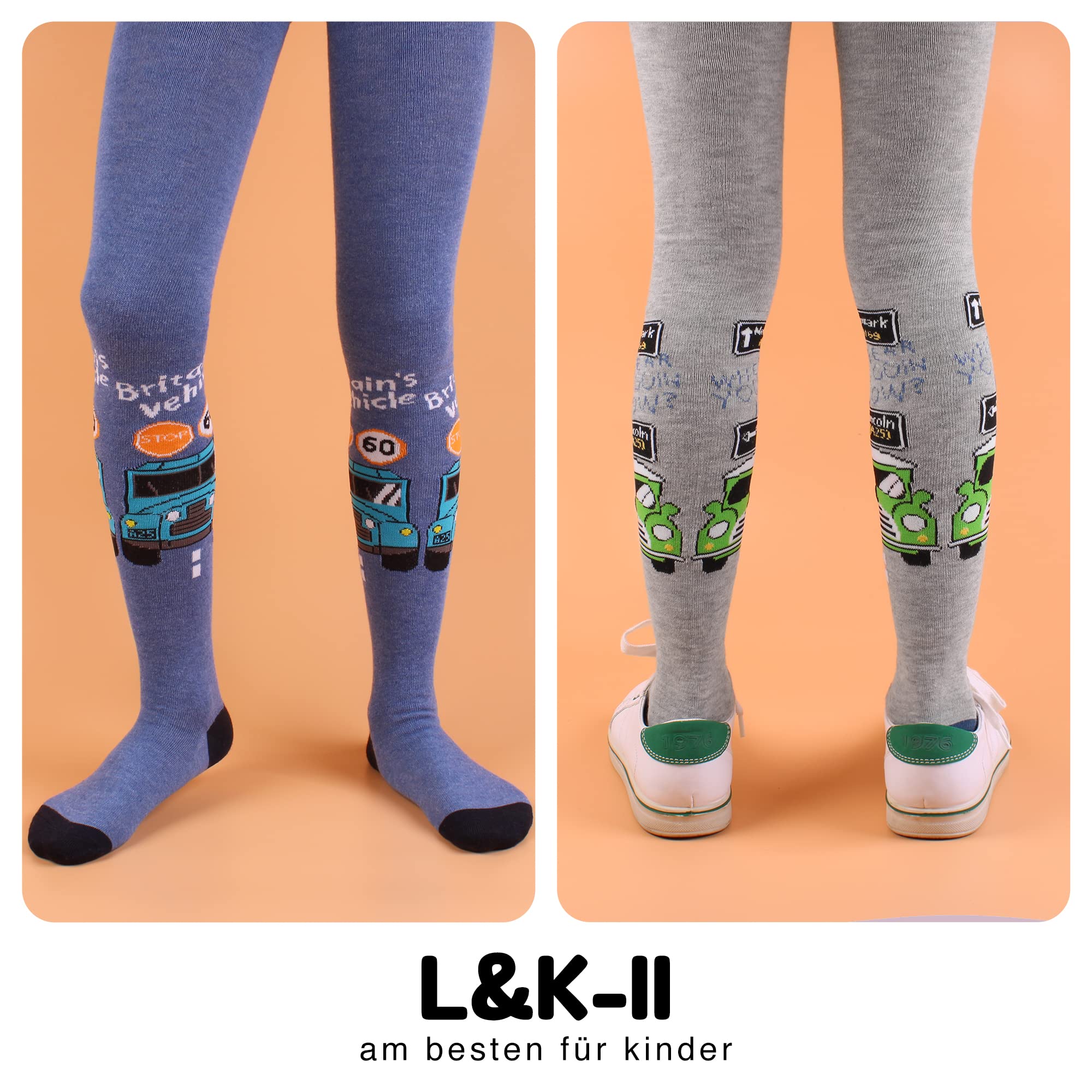 L&K-II Lot de 6 collants en tricot pour garçons et enfants avec bandes de football et motifs de voiture Multicolore 2727