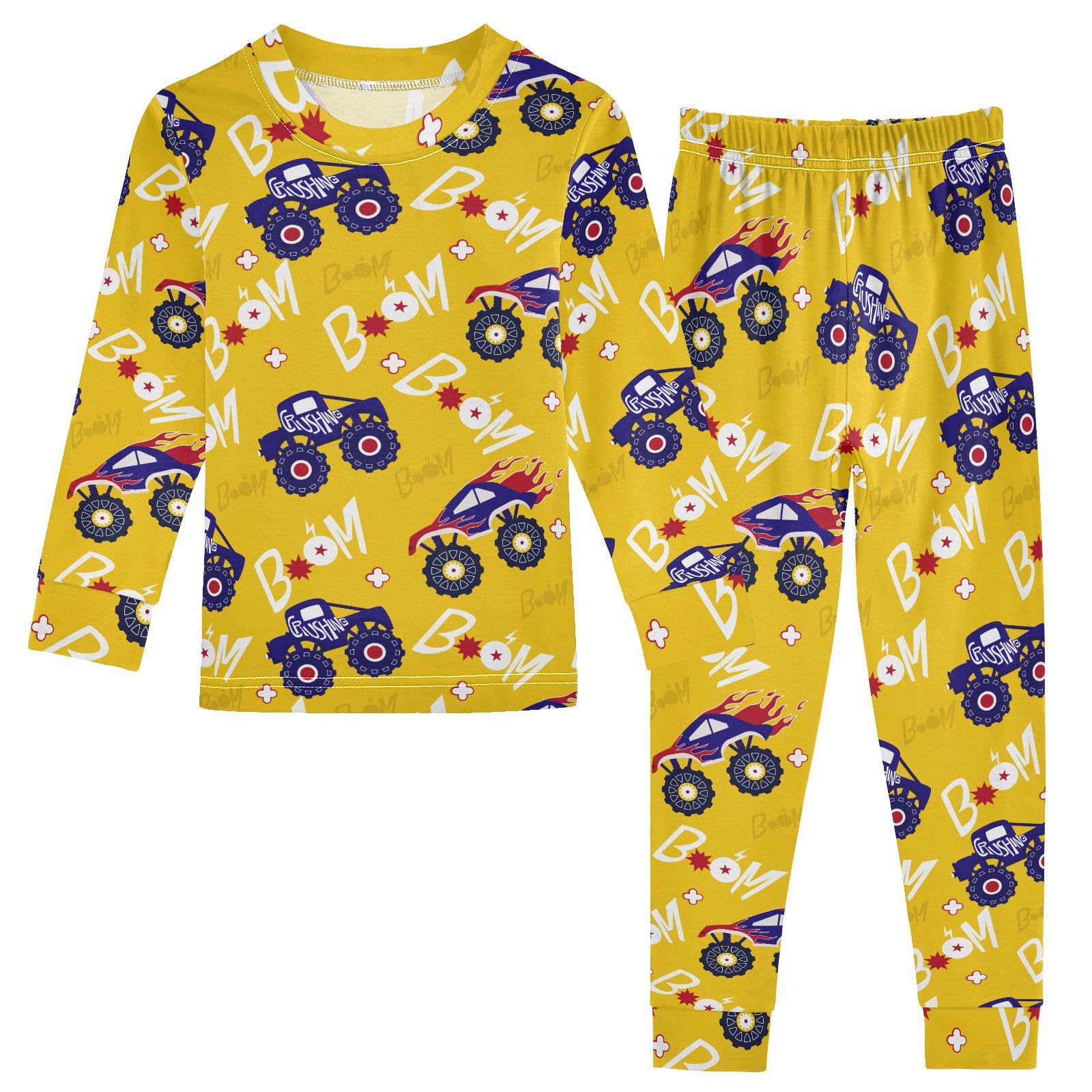 JHKKU Monster Truck Pajamas Set Cotton 2 Piece Soft Comfy Pjs Long Sleeve Lounge Sleepwear 5T