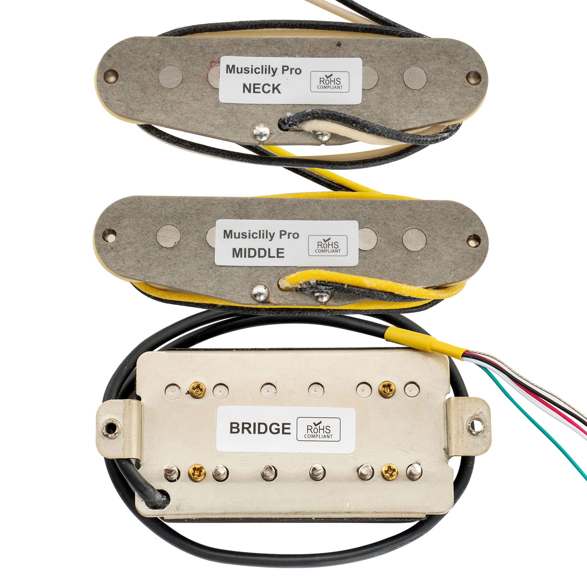 Musiclily Pro ST-TX Alnico 5 Staggered Single Coil Tonabnehmer Humbucker HSS Pickups Set für Strat Style E-Gitarre, Zebra