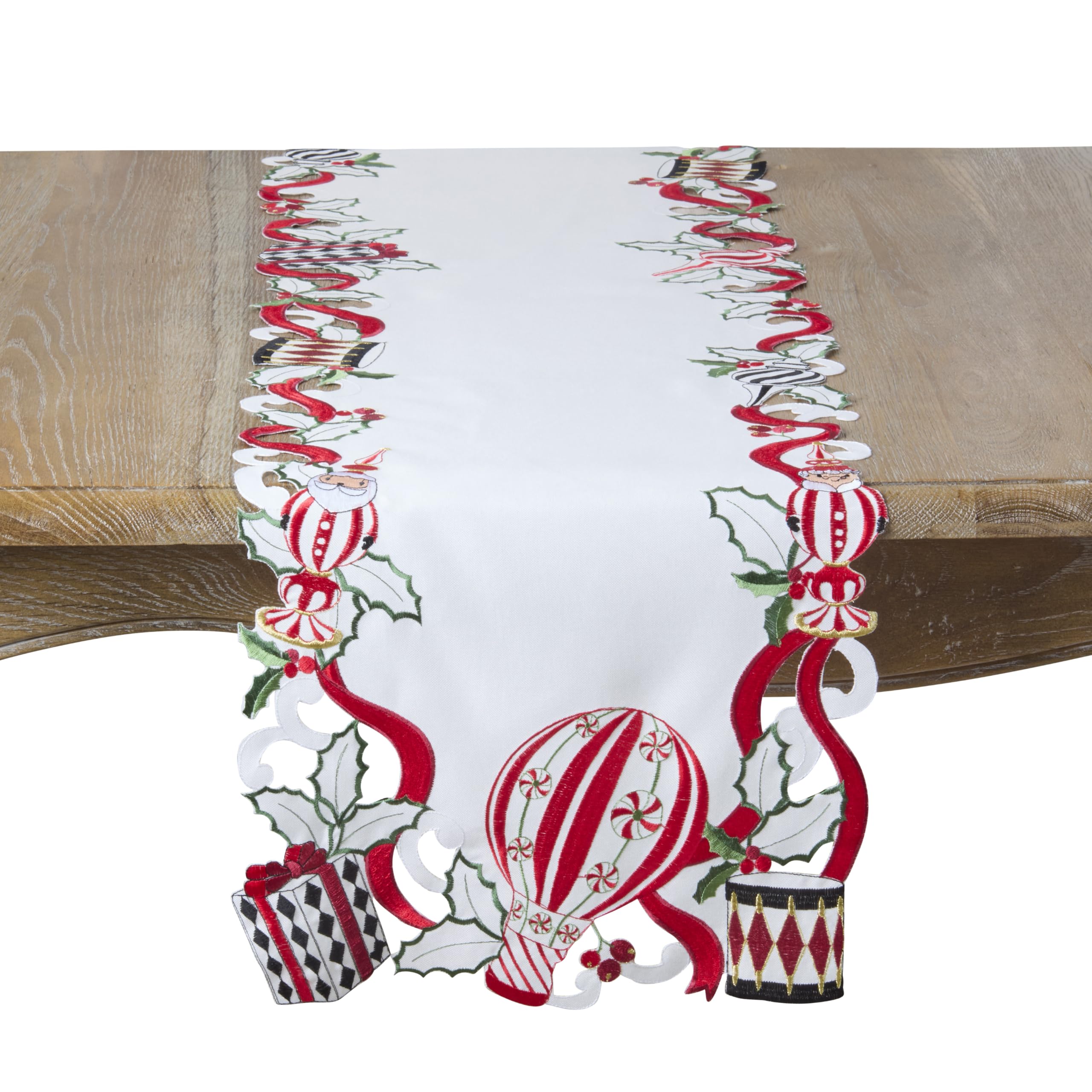 SARO LIFESTYLE Candy Land Christmas Table Runner - Festive Holiday Table Runner with Peppermint Balloon Design and Embroidered Candy Accents for Seasonal Entertaining, 14"x72", Multi