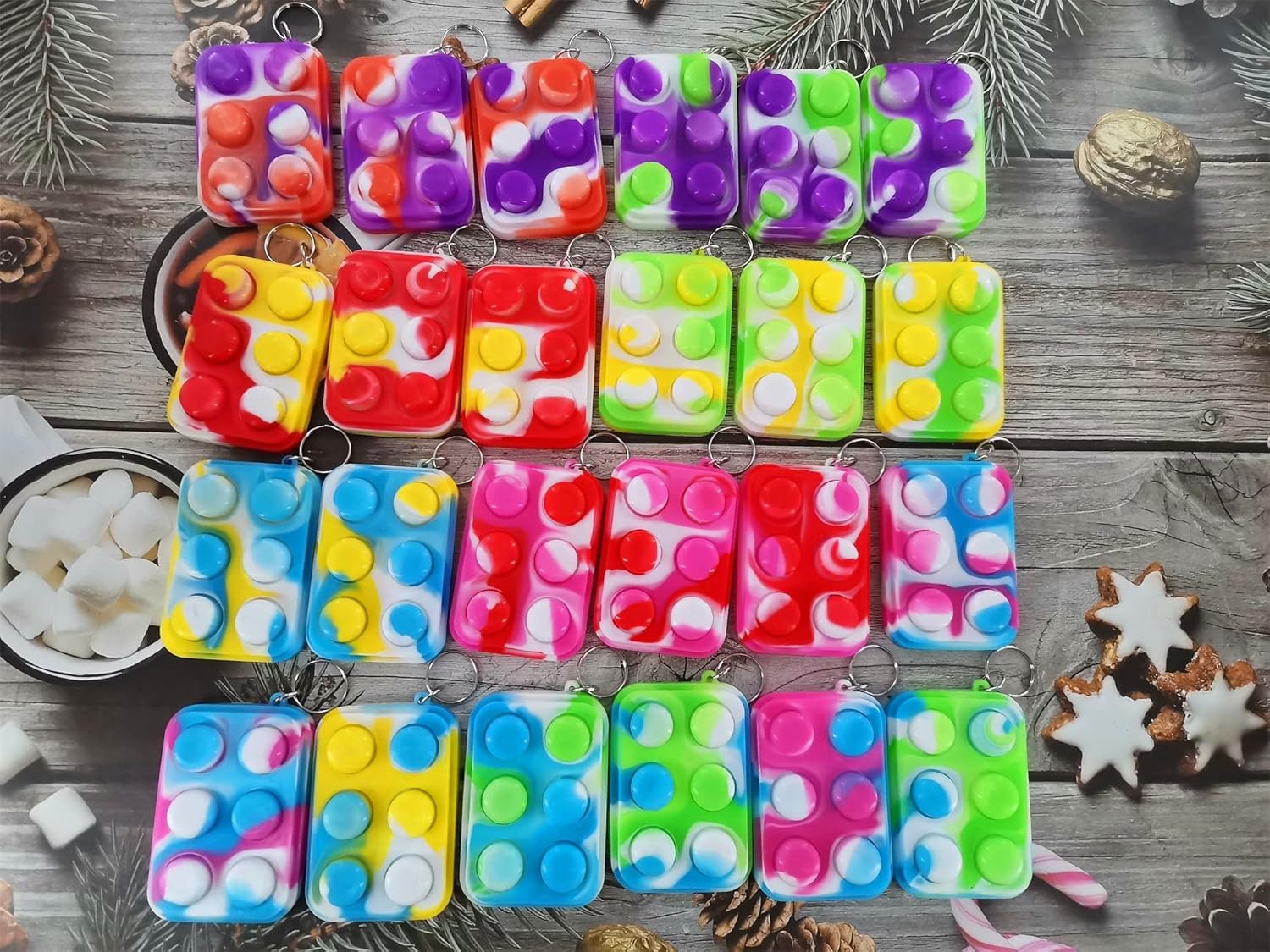 Bulk Mini Pop Fidget key chains，Birthday party Favors Supplies and Student Prizes Gifts 24 Packs