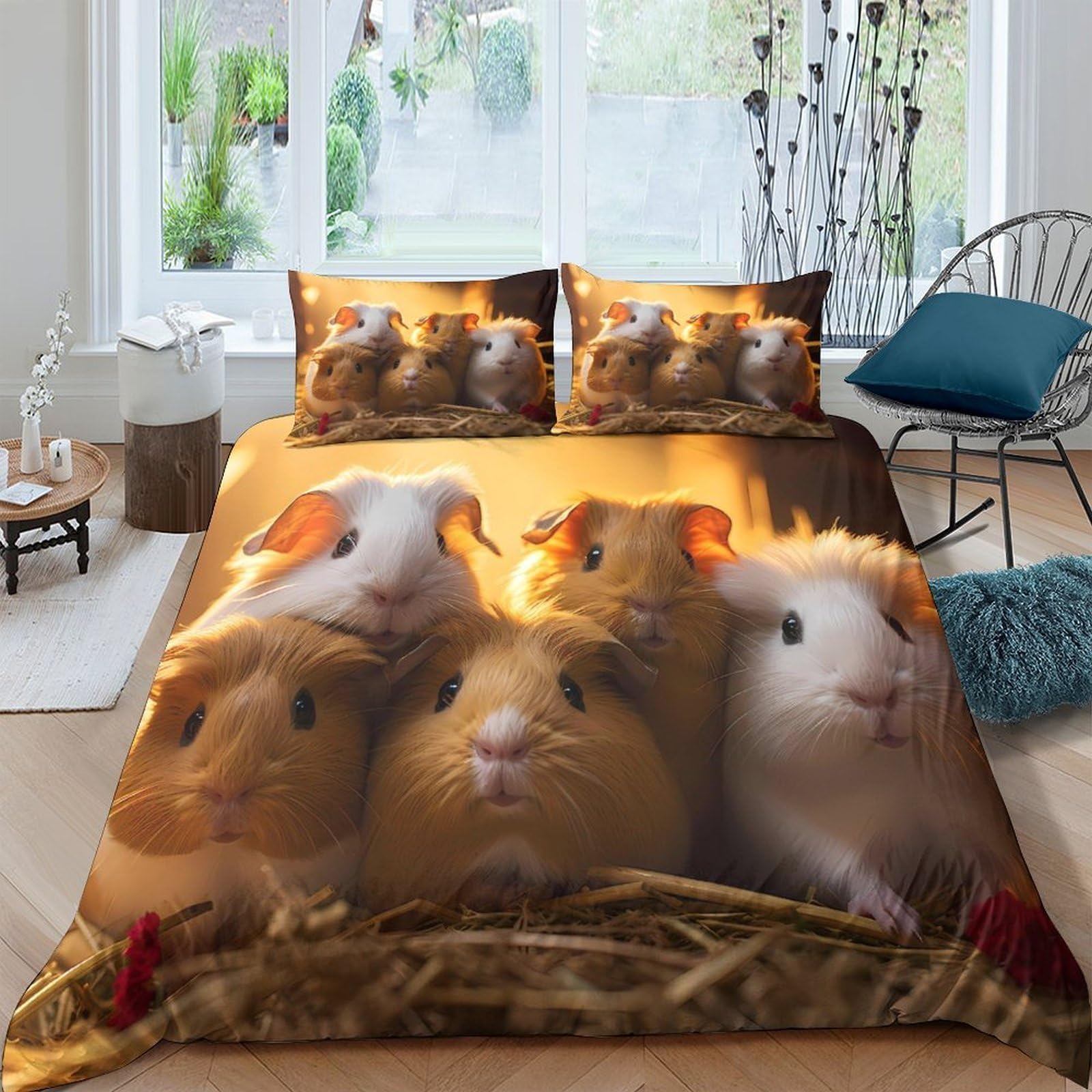 Ctjqhvkz Style-10 3D Printed Guinea Pig Family Fitted Sheet Microfiber Soft Breathable Hay Bedding Mattress Cover For Bedroom Guest Room Decor Single（135X200cm）
