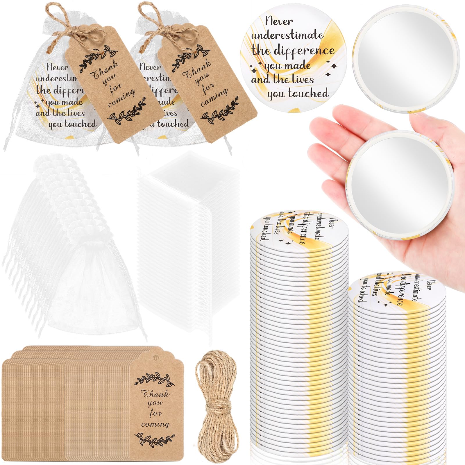 Tradder 50 Sets 2.76" Inspirational Compact Pocket Mirrors Bulk Galentines Appreciation Gifts Small Purse Makeup Mirror Souvenir Bag for Stuffer Items