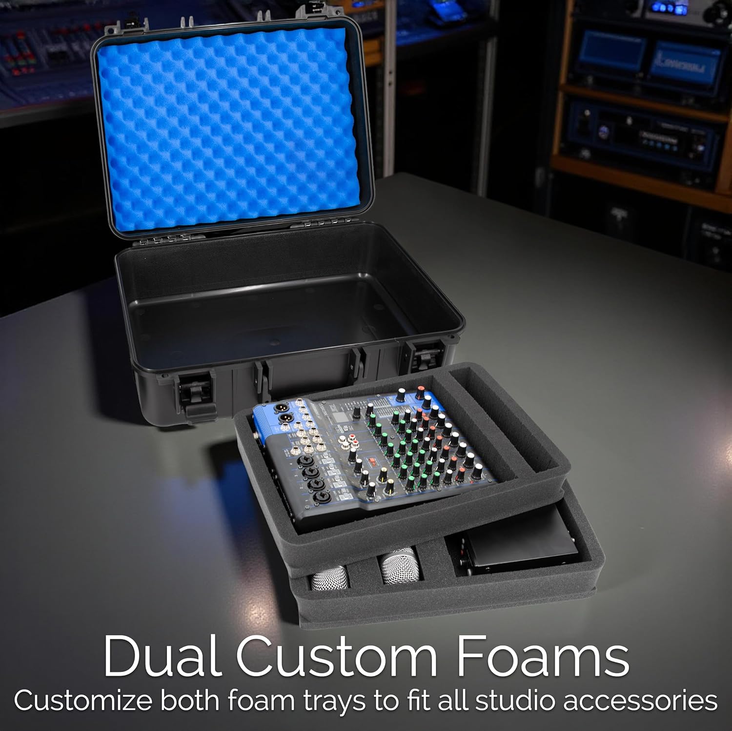 CASEMATIX DJ Mixer Case Compatible with Yamaha MG10XU, MG10, MG06 – Hard Shell Travel Case for 10-Input Stereo Mixers, Mics, Audio Interfaces & Cables – Two Customizable Foam Trays - Image 7