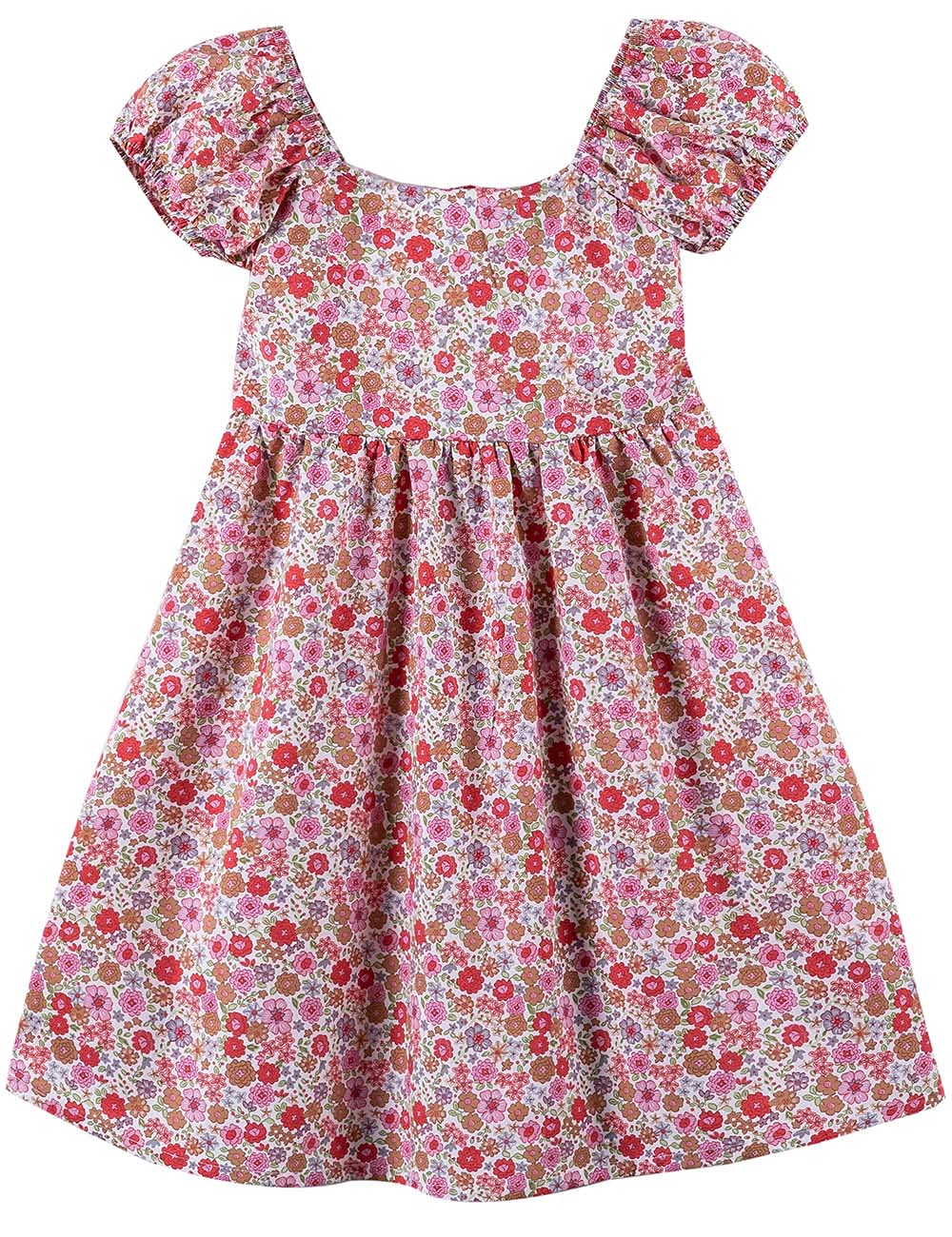 Noomelfish Girls Short Sleeve Floral Dress Casual Flower Printed Smocked Dresses (2-12 Years)