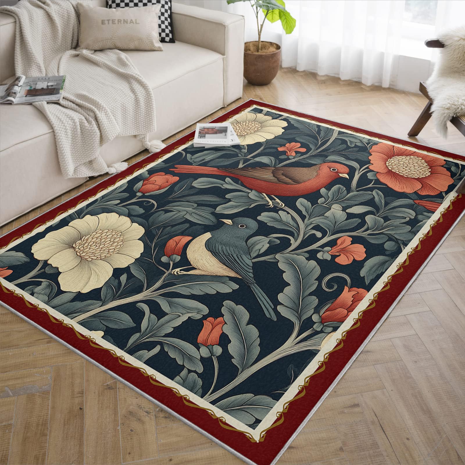 Tapis floraux bohèmes 80x150cm doux et tapis de chambre lavable pour intérieur cosy