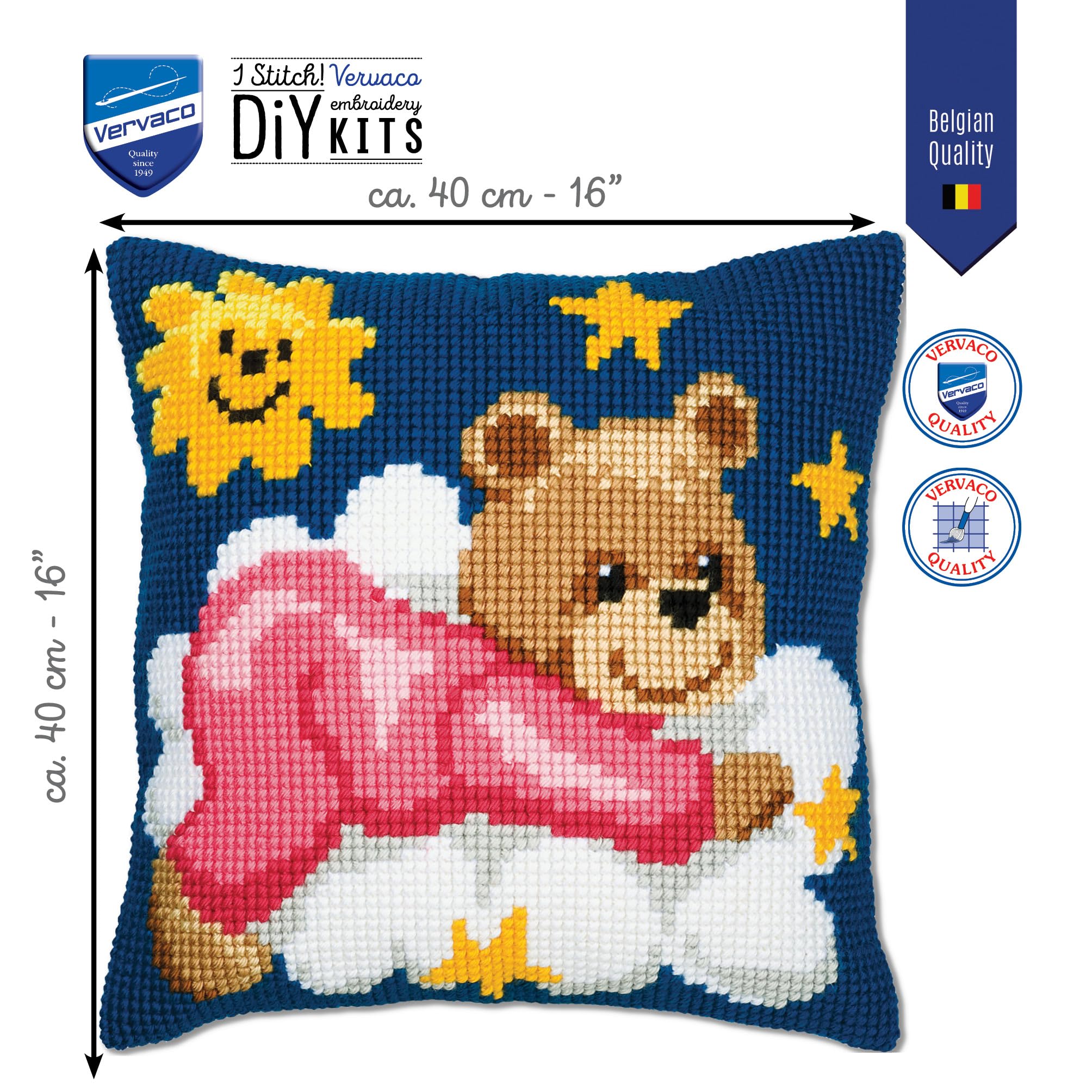 VERVACO Kit Cuscino Punto Croce Orso Rosa su Una Nuvola Set Ricamo Principianti Cuscini Gobelin Decorativi ca. 40 x 40 cm Accessori per Lavoretti Creativi DIY Casa Decor Hobby Adulti Cross Stitch
