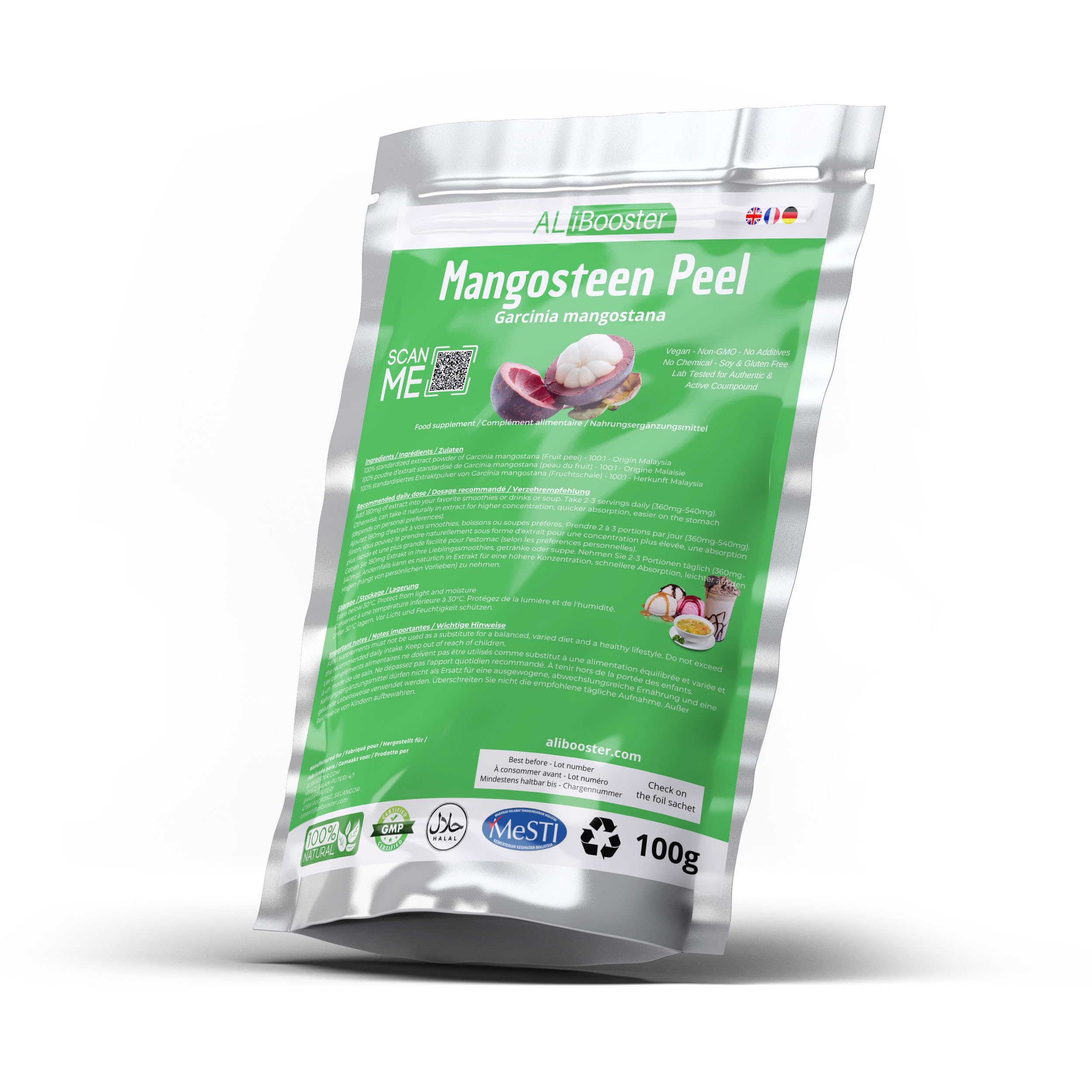Extrakt aus Mangostan (Mangosteen) - 100g reines 100% natürliches Pulver ohne Zusatzstoffe - Für Suppen, Getränke, Backwaren