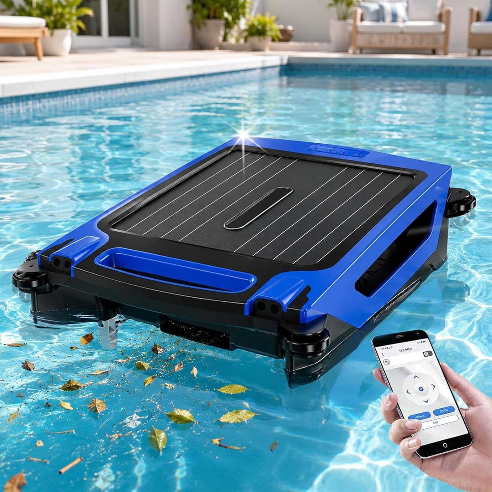 Kindevieft Pool Cleaner Robot – AI Smart Path Optimization&99.9% Debris Removal,IPX 7 Waterproof Above Solar Ground Pool Skimmer & Fast Dual Charging,Stronger Suction Blue