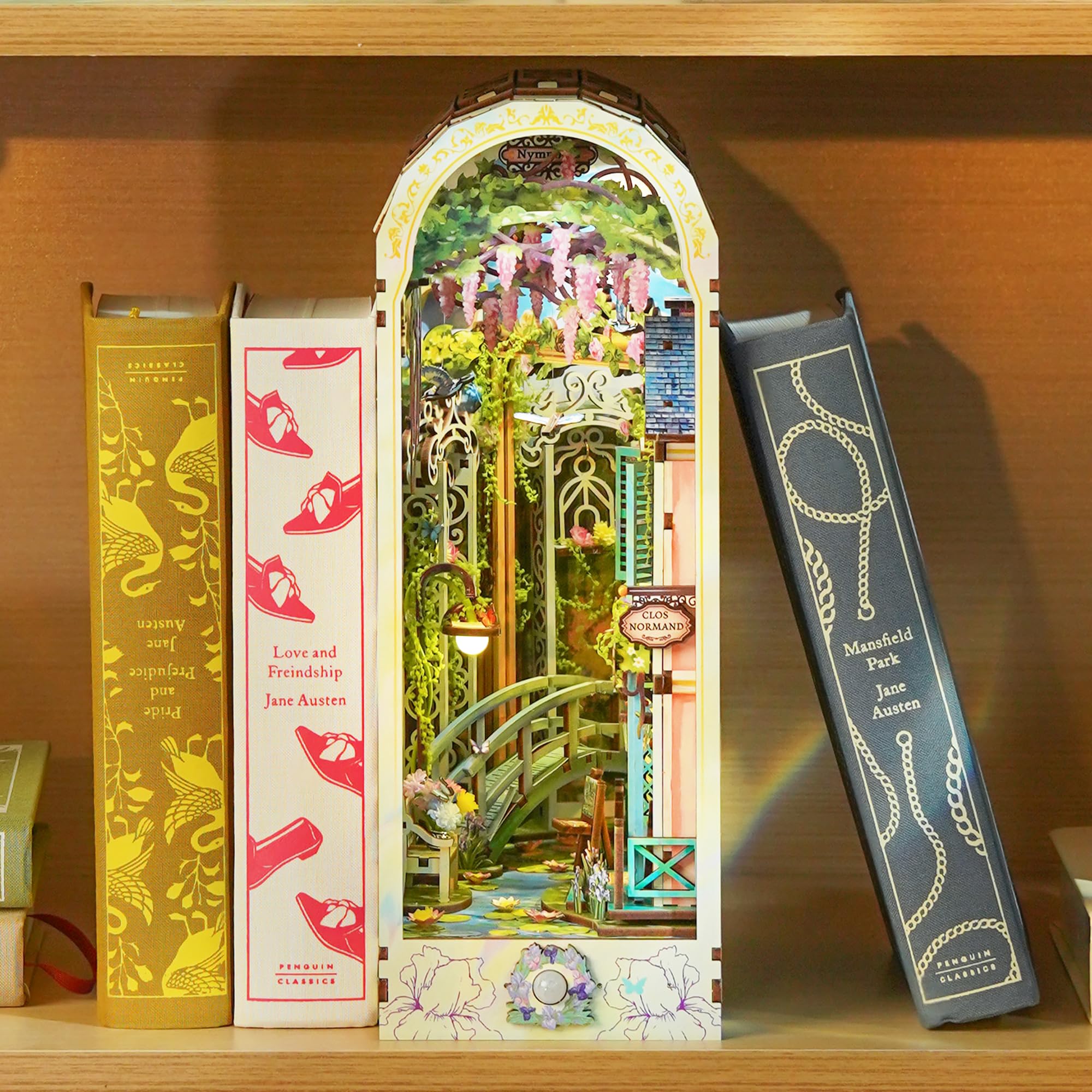 Tonecheer DIY Book Nook Kit for Adults, 3D Puzzle Wooden Miniature House Kit, Booknook Dollhouse Bookshelf Insert Decor Bookend with Dust Cover and LED Lights Gifts ()