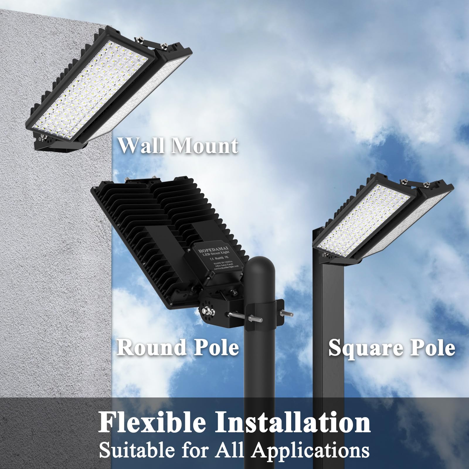 28000LM Faretto LED per Esterni 200W, Lampione Stradale Lampada a Palo 6500K Proiettore Angolo Regolabile IP67 Impermeabile 230V Lampione LED per Giardino, Illuminazione Parcheggio Φ45-65mm