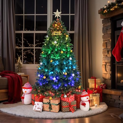 Miniatura 3 de VINGLI Árbol de Navidad LED preiluminado de 6 pies con luces parpadeantes, luces RGB multicolor controladas por aplicación, 1274 puntas de ramas de