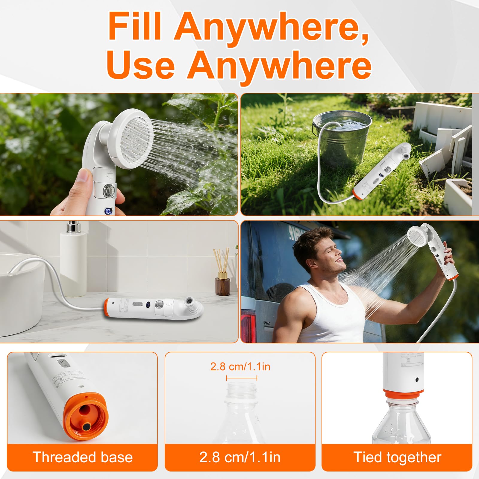 Douche portable de camping - Réservoir d'eau de 2,5 l avec deux buses - Douche de bidet électrique - Jet d'eau réglable USB-C - Rechargeable - Idéal pour les personnes âgées, les femmes enceintes et