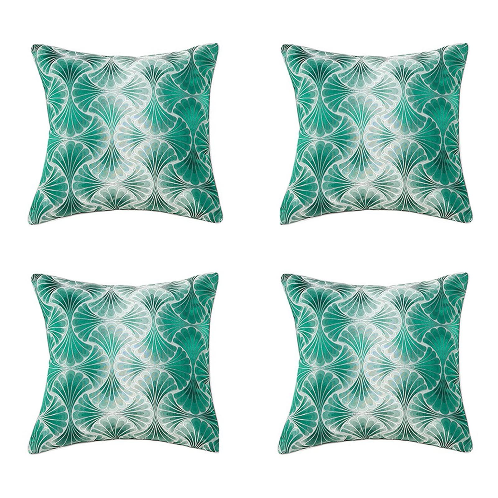 Cozy Faux Silk Cushion Covers, Set of 4 Green Fan Pattern Pattern Throw Pillow Covers for Sofa Couch Home Decor 45x45cm