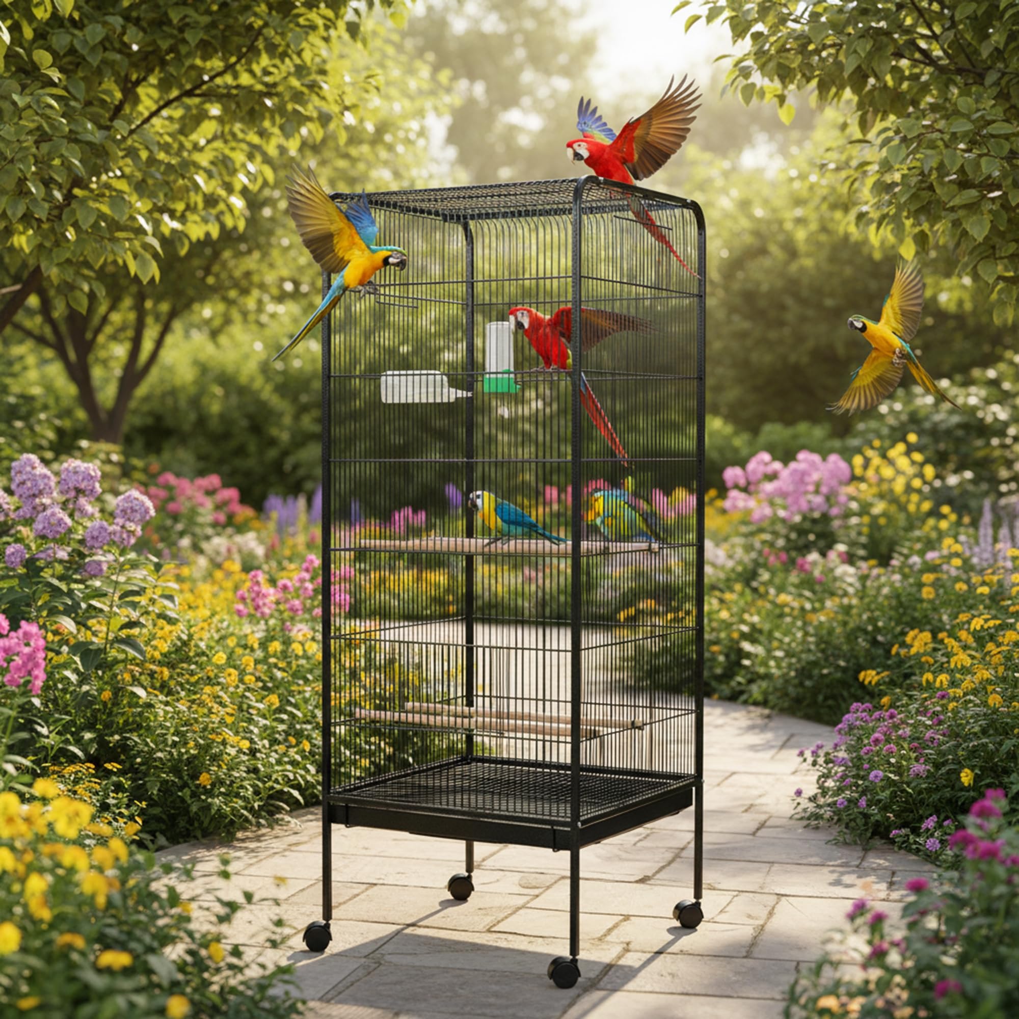 Mucola Vogelvoliere 146x54,5x54,5 cm pulverbeschichtetes Eisen Anthrazit | Vogelkäfig Vogelbauer Voliere groß mit herausnehmbarer Bodenwanne | Wellensittichkäfig Papageienkäfig Vogelhaus Gitter