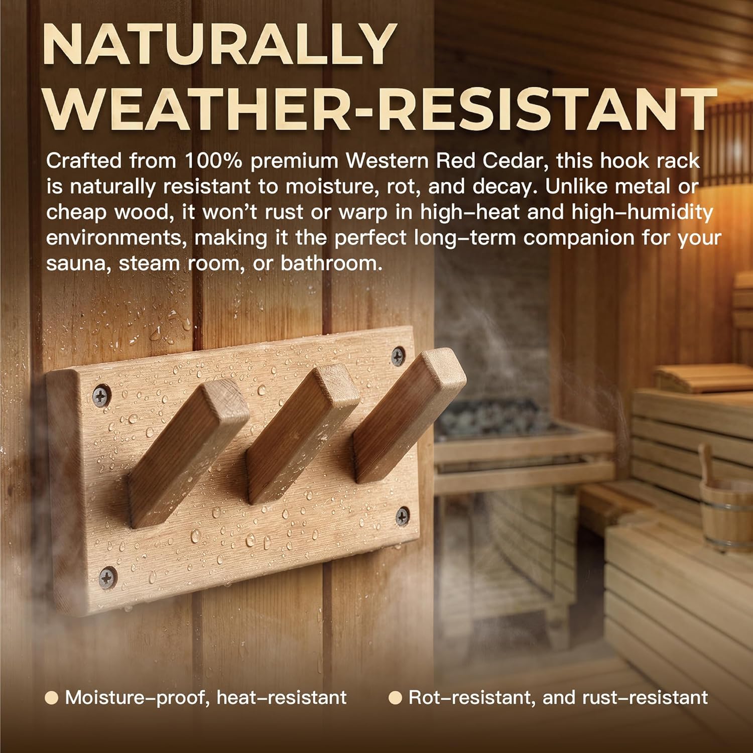 Royal Saunas Red Cedar Sauna Hanger - Wall Mounted 3-Hook Wooden Rack for Home Sauna & Steam Room,Durable, Stylish & Space-Saving