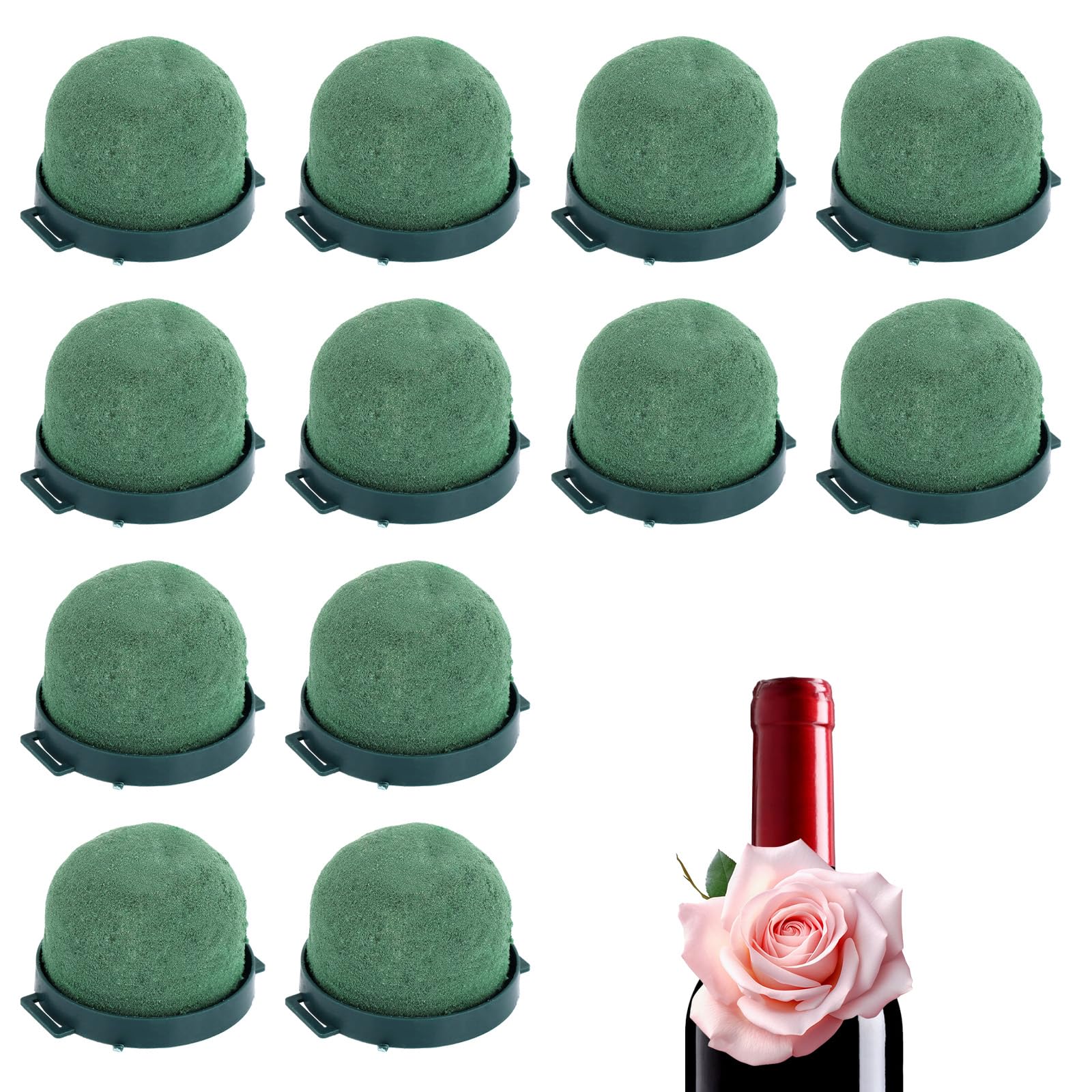12pcs Flower Foam Ball Holder, Mini Floral Foam Block Small Round Florist Arrangements Artificial Flower Wedding Party Decorations Wine Bottle Decor (Green)