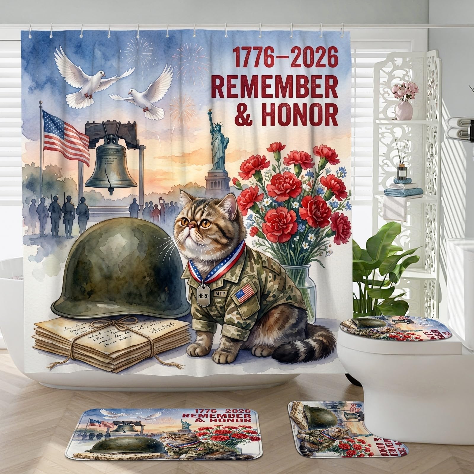 Rideaux de douche exotiques haut de gamme 183x183 cm avec tapis doux