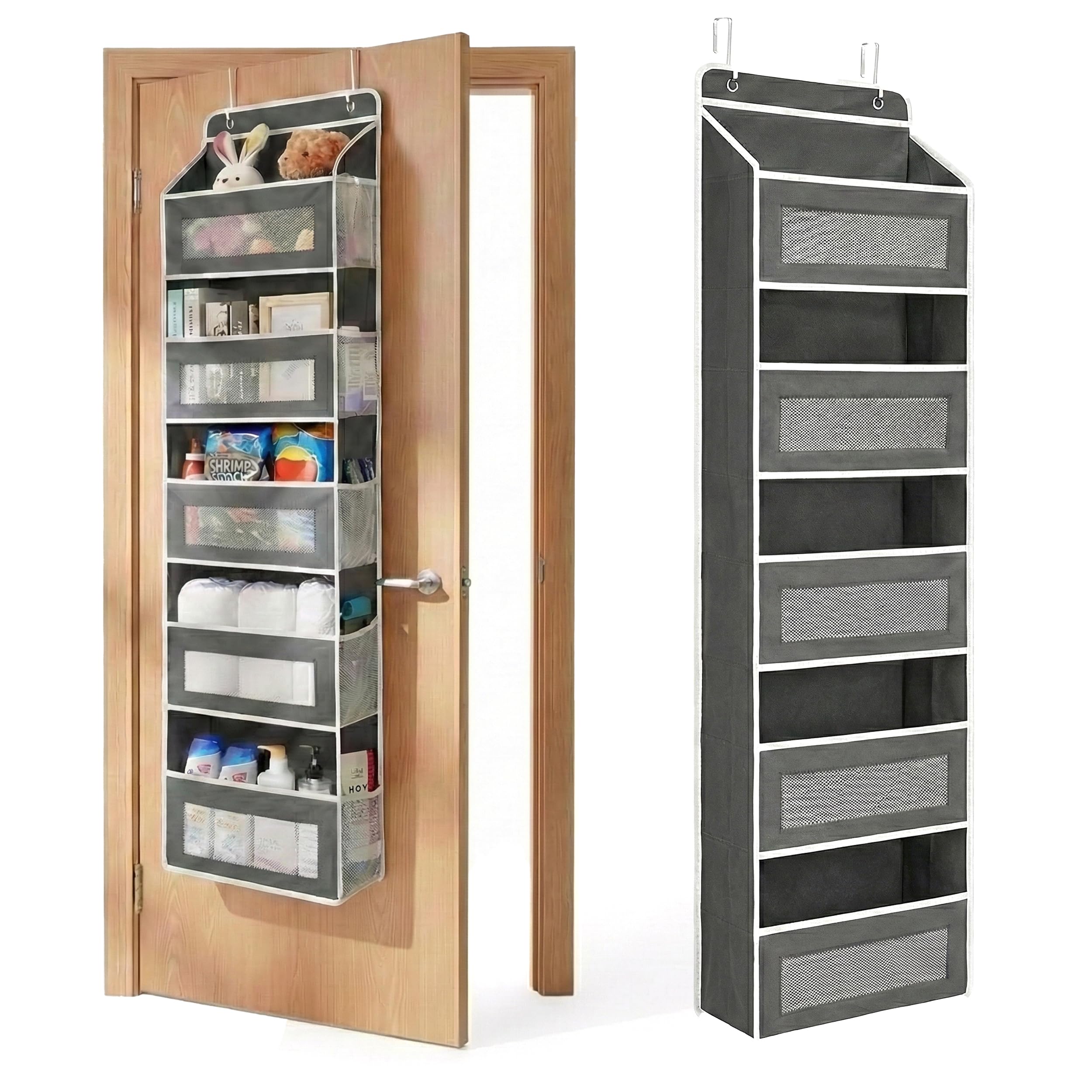 Hängeorganizer für die Tür, Upgrade Türorganizer mit 5 Fächern, Großes Hängeregal, Faltbares Aufbewahrungssystem für Bad, Kinderzimmer & Wohnmobil, Atmungsaktives Mesh, Dunkelgrau