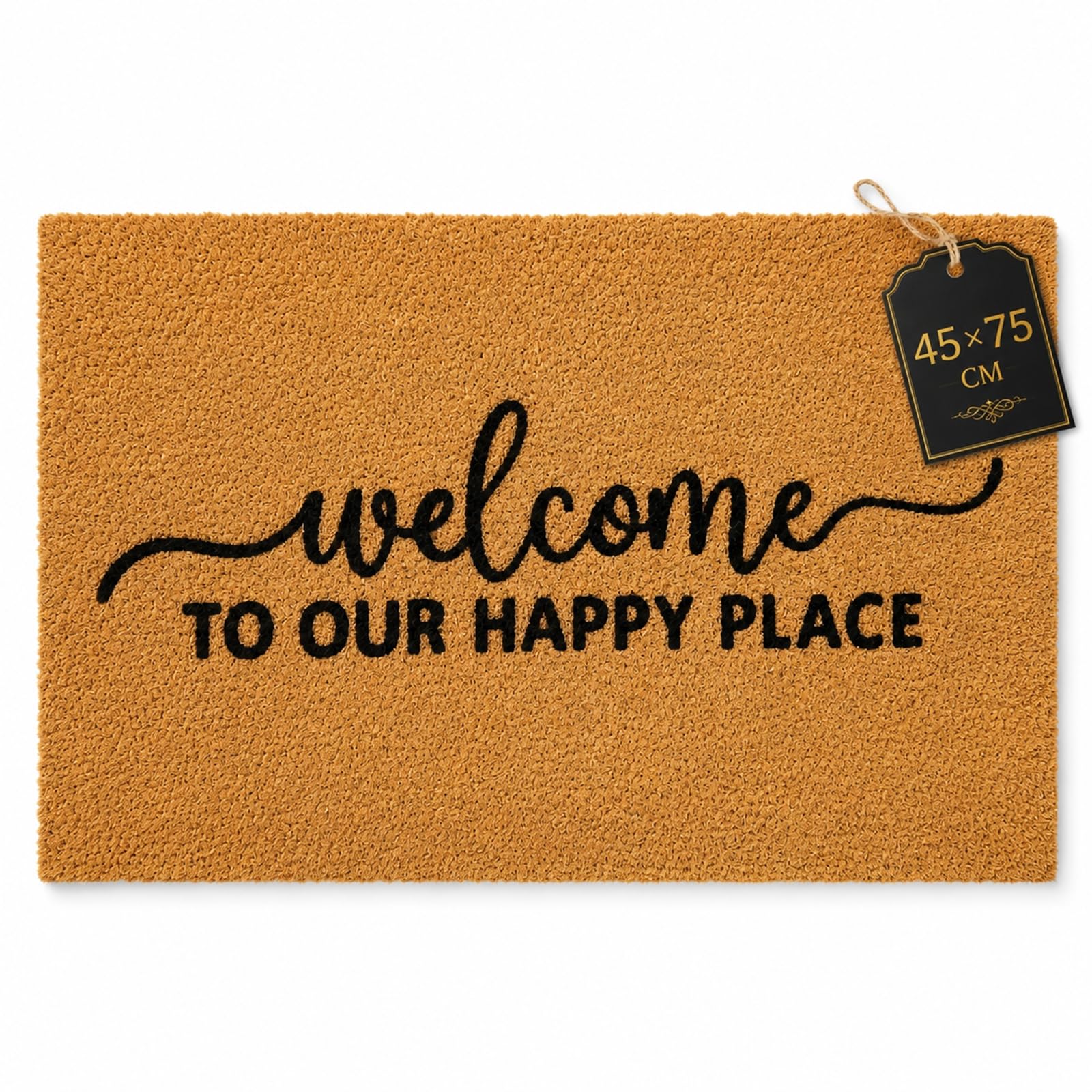 LSC Coir Door Mat Heavy Duty Outdoor Mat with Rubber Backing Non Slip Natural Coir Entrance Mat Dirt Trapper Front Door Mat for Indoor & Outdoor Use 45 x 75 cm (Welcome Happy Place) โ image 1