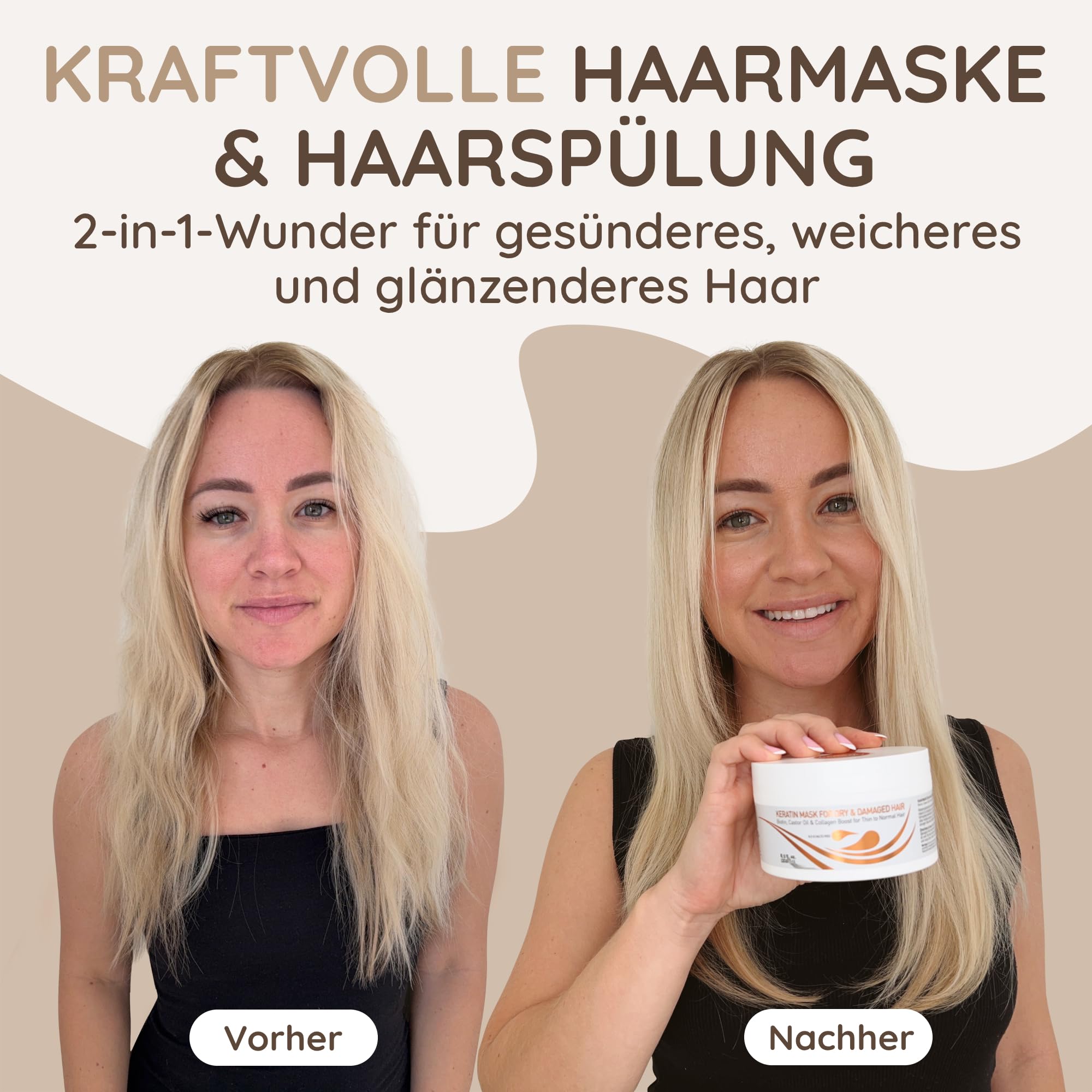 Vitamins Haarmaske Keratin Haarkur Behandlung - Biotin, Castor Oil, Collagen Protein & Kokosöl Deep Conditioner für geschädigtes dünnes trockenes strapaziertes Haar