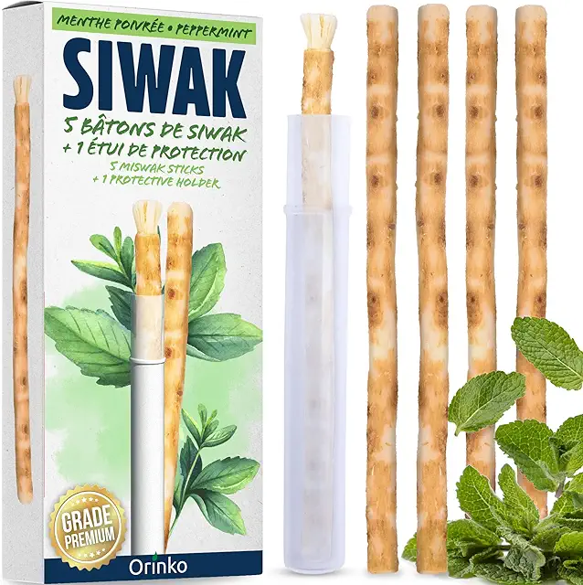 ORINKO Siwak Menthe Poivrée - Bâtons Naturels pour Blanchiment des Dents et Hygiène Buccale