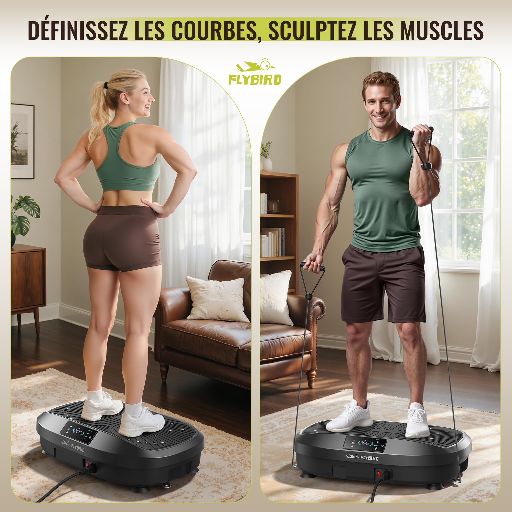 FLYBIRD Plateforme Vibrante Perte de Poids, 150 kg, Silencieux, Compact