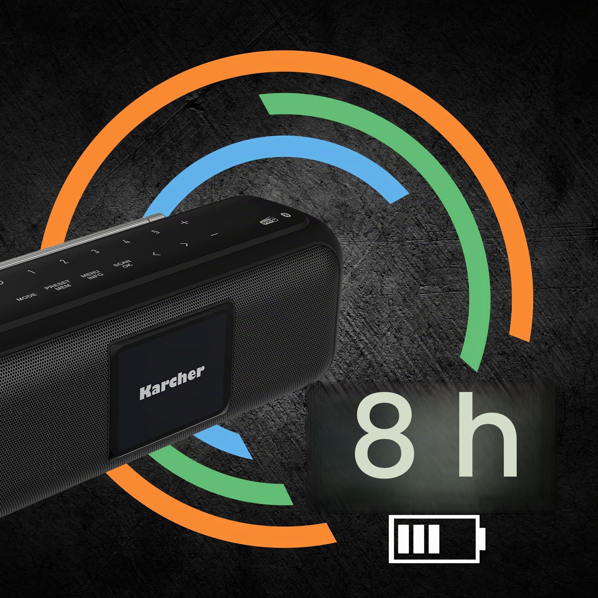 Karcher Dab Go Haut-Parleur Bluetooth Portable et Radio numérique Dab+/FM avec écran Couleur 2,4" / réveil/Son stéréo 5 W/USB C/Batterie Noir