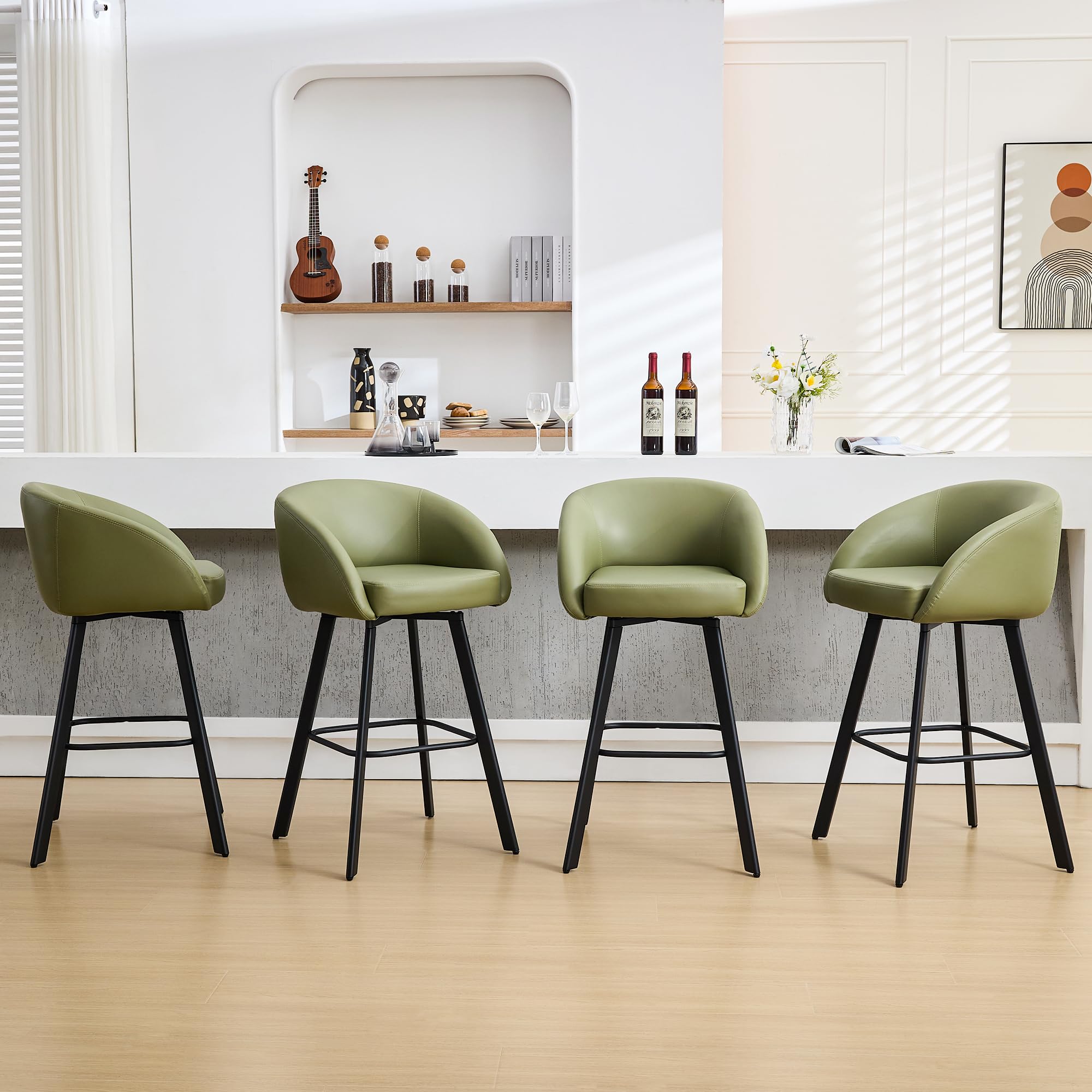 FIRAVOE Bar Stools Set of 4, 30" Swivel Bar Height Bar Stools with Back and Arms, Faux Leather Kitchen Barstools Bar Height for Kitchen Island (4PCS