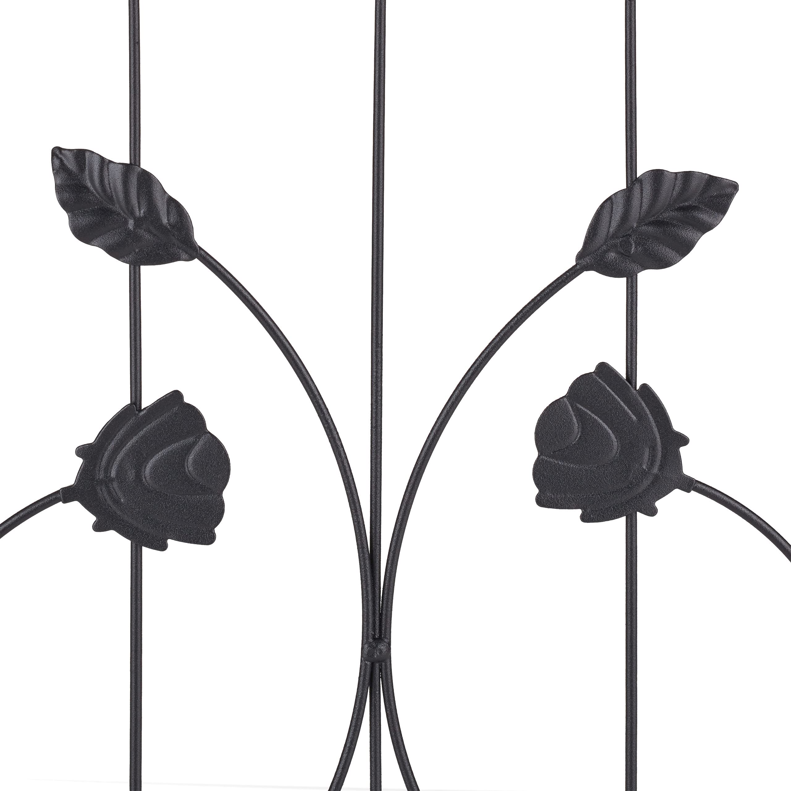 Relaxdays Recinzione per Aiuole, Set 4 Pannelli per Cortile e Giardino, Design Rose e Foglie, Ferro, HL: 60x60 cm, Nero