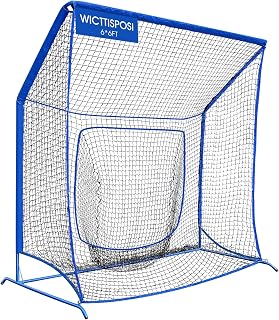 WICTTISPOSI 7x7ft Baseball Softball Batting Net with Blocking System - Practice Cage for Pitching Fielding, Stable Metal Frame