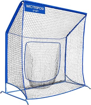 Baseball Softball Net with Blocking System, 7x7ft/6x6ft Practice Cage for Batting/Pitching/Fielding, Metal Frame with Elevated Base and Storage Bag for Backyard Outdoor Indoor | All-Around Ball Containment, Heavy-Duty Pre-Assembled Metal Frame, 7-Ply Tear Resistant Net, for Backyard Hitting & Pitching