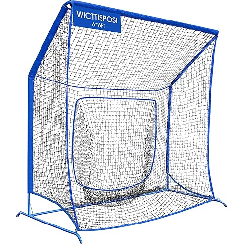 Baseball Softball Net with Blocking System, 7x7ft/6x6ft Practice Cage for Batting/Pitching/Fielding, Metal Frame with Elevated Base and Storage Bag for Backyard Outdoor Indoor
