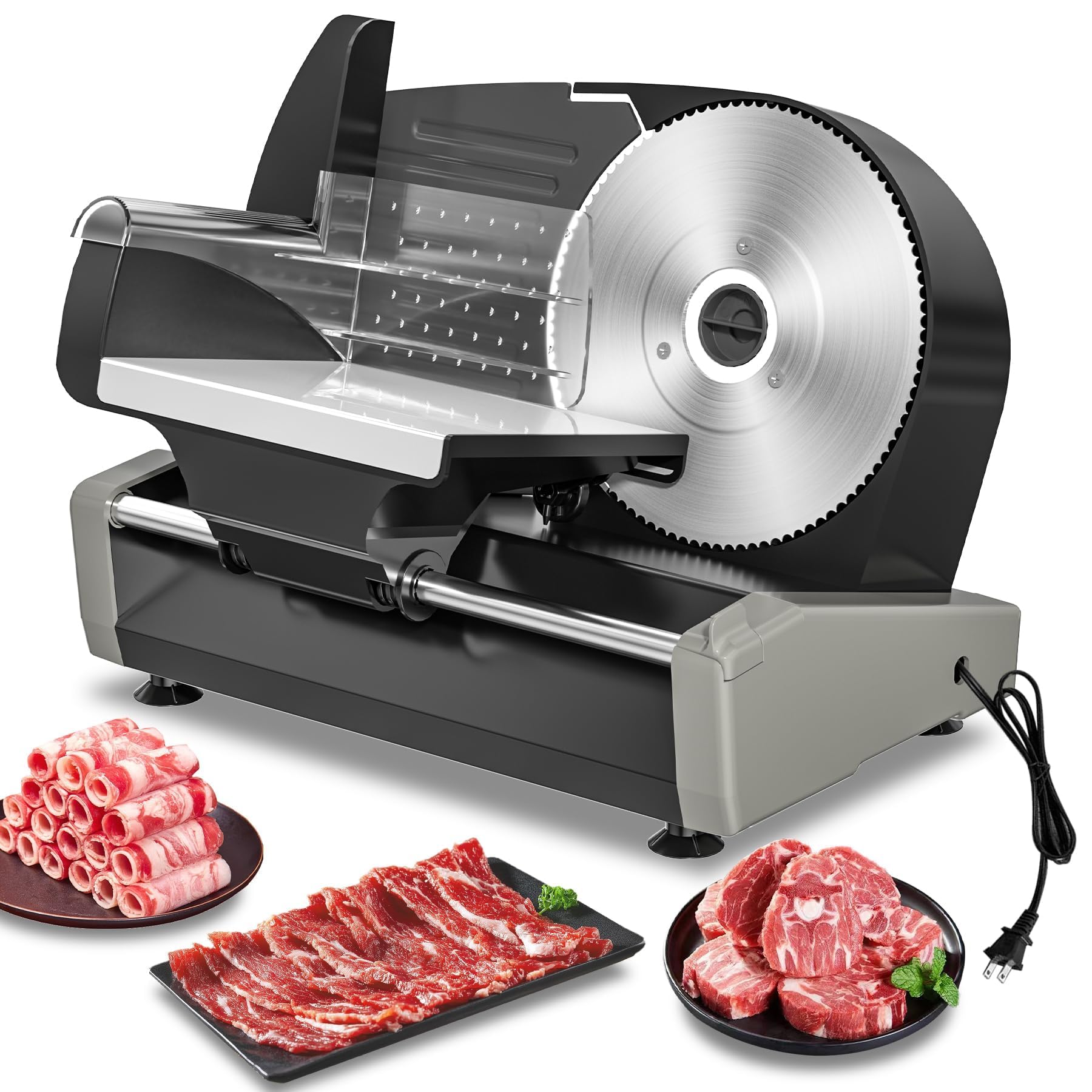 Comercial Meat Slicer, with 7.5 Inch Stainless Steel Blade, Peak Power 400W, Removable Blade&Food Pusher for Easy Cleanup, 1-15mm Adjustable Thickness, Perfect for Iftar, ETL Certified
