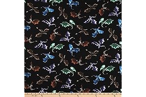 Timeless Treasures' The Last Dragon Fabric: Black Yardage with Fire-Breathing Beasts