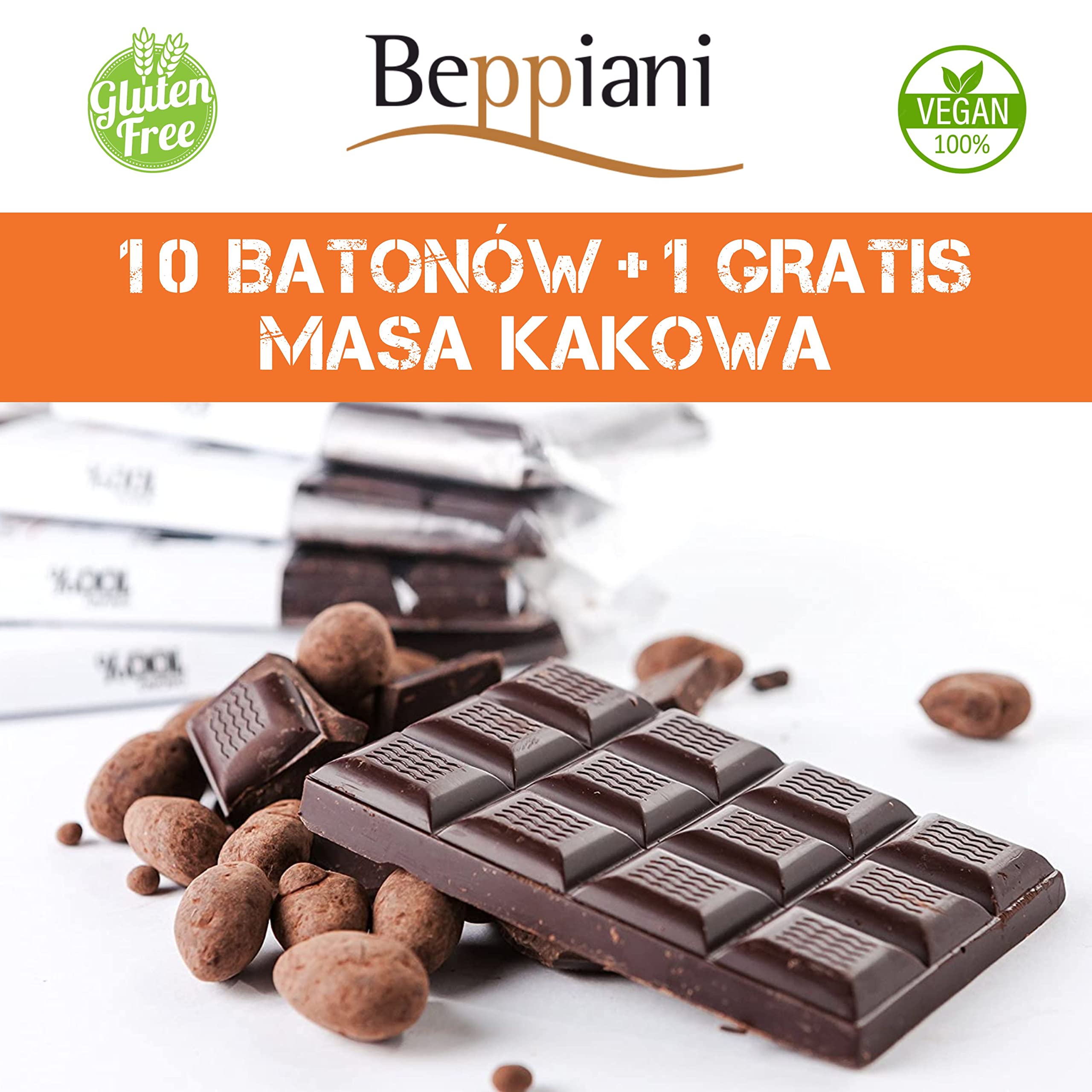 Beppiani 100% Masy Kakaowej Czekolada Artisan Wegańska Bez Cukru Zestaw 11 sztuk Made in Italy
