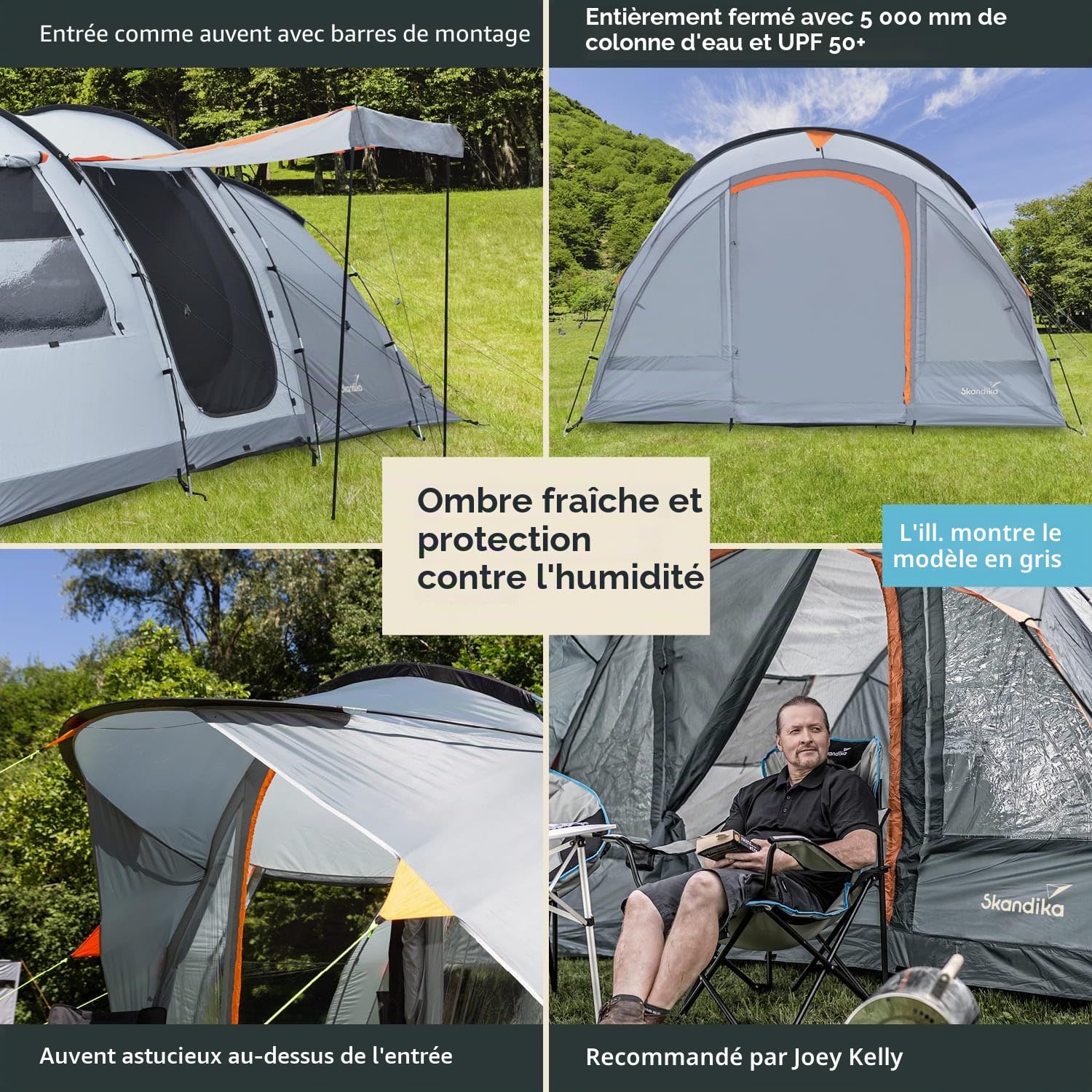 Skandika Tente Tunnel Egersund 5 XL Sleeper Protect | Tente de Camping familiale pour 5 Personnes, Sol de Cousu, Cabine de Couchage Noire, Hauteur 2 m, étanche, Anti-UV