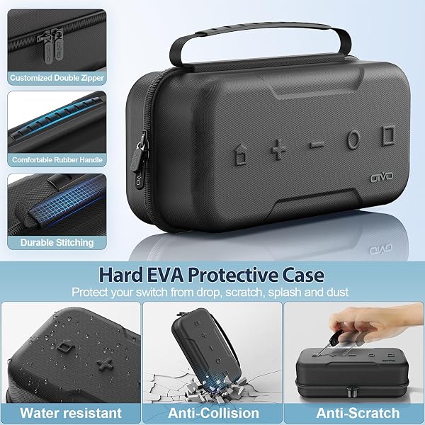 Switch OLED Carrying Case Compatible with Nintendo Switch/OLED Model, Portable Switch Travel Carry Case Fit for Joy-Con and Adapter, Hard Shell Protective Switch Pouch Case with 20 Games, Black - 4