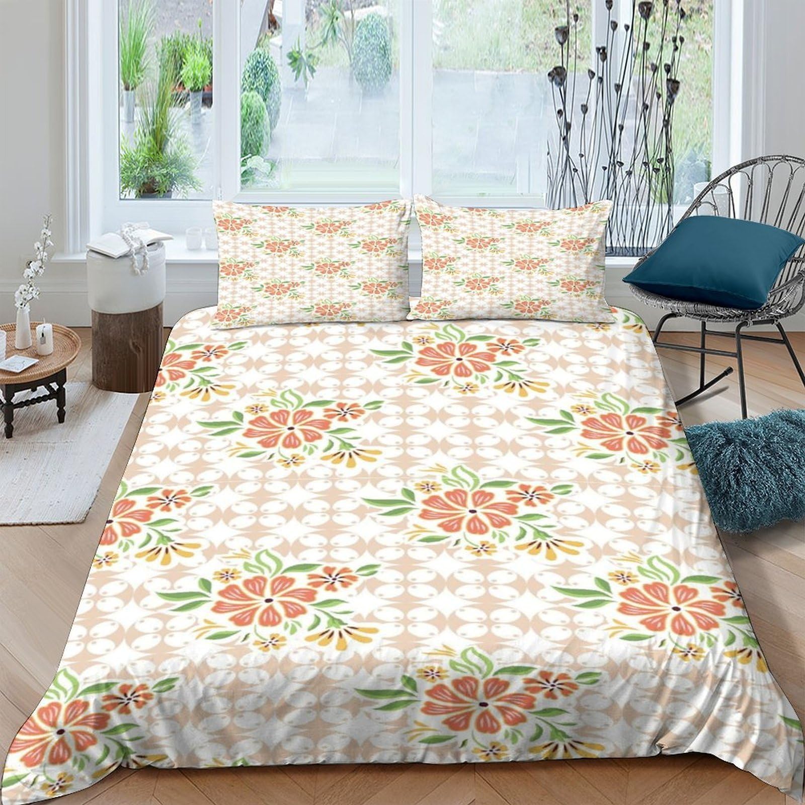 Ctjqhvkz Style-9 3D Printed Floral Pattern Fitted Sheet Microfiber Soft Peach Blossom Bed Sheet For Bedroom Guest Room Decor Single（135X200cm）