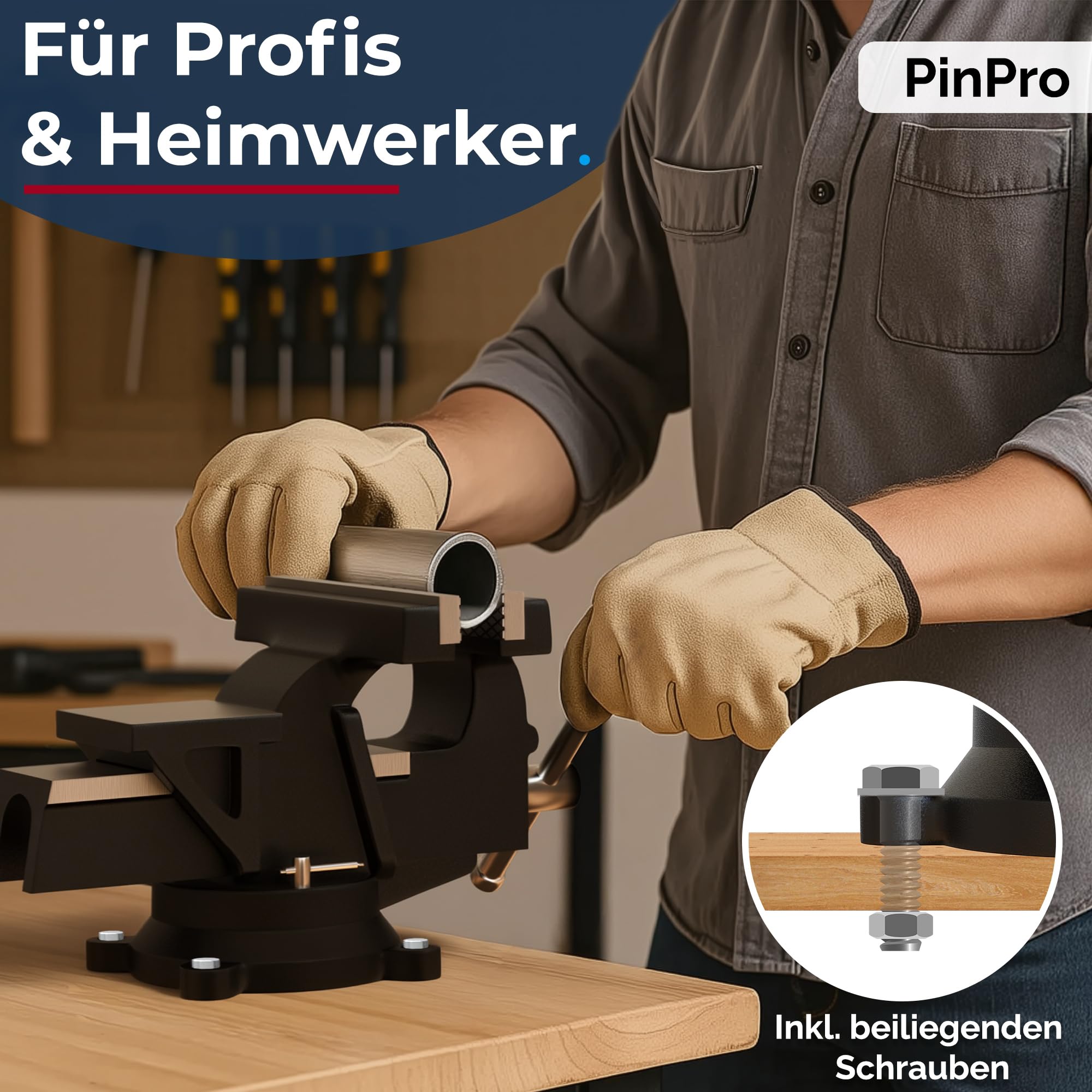 Profi Schraubstock 125mm aus Kugelgraphit-Gusseisen (Unzerbrechlich) | Inkl. 2 Gummi-Schutzbacken & Schrauben | 360° Drehbar mit Amboss | Robuster Werkstatt Parallelschraubstock