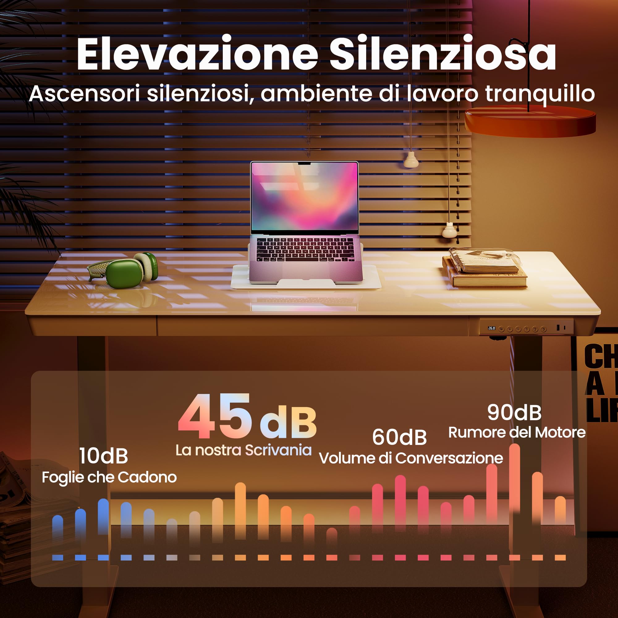 HUANUO 88 x 50 cm Scrivania Regolabile in Altezza con Piano in Vetro, Cassetto, Porte di Ricarica USB e 3 Altezza Memorizzabili, Scrivania Ufficio con Piano Monoblocc, Vetro Bianca