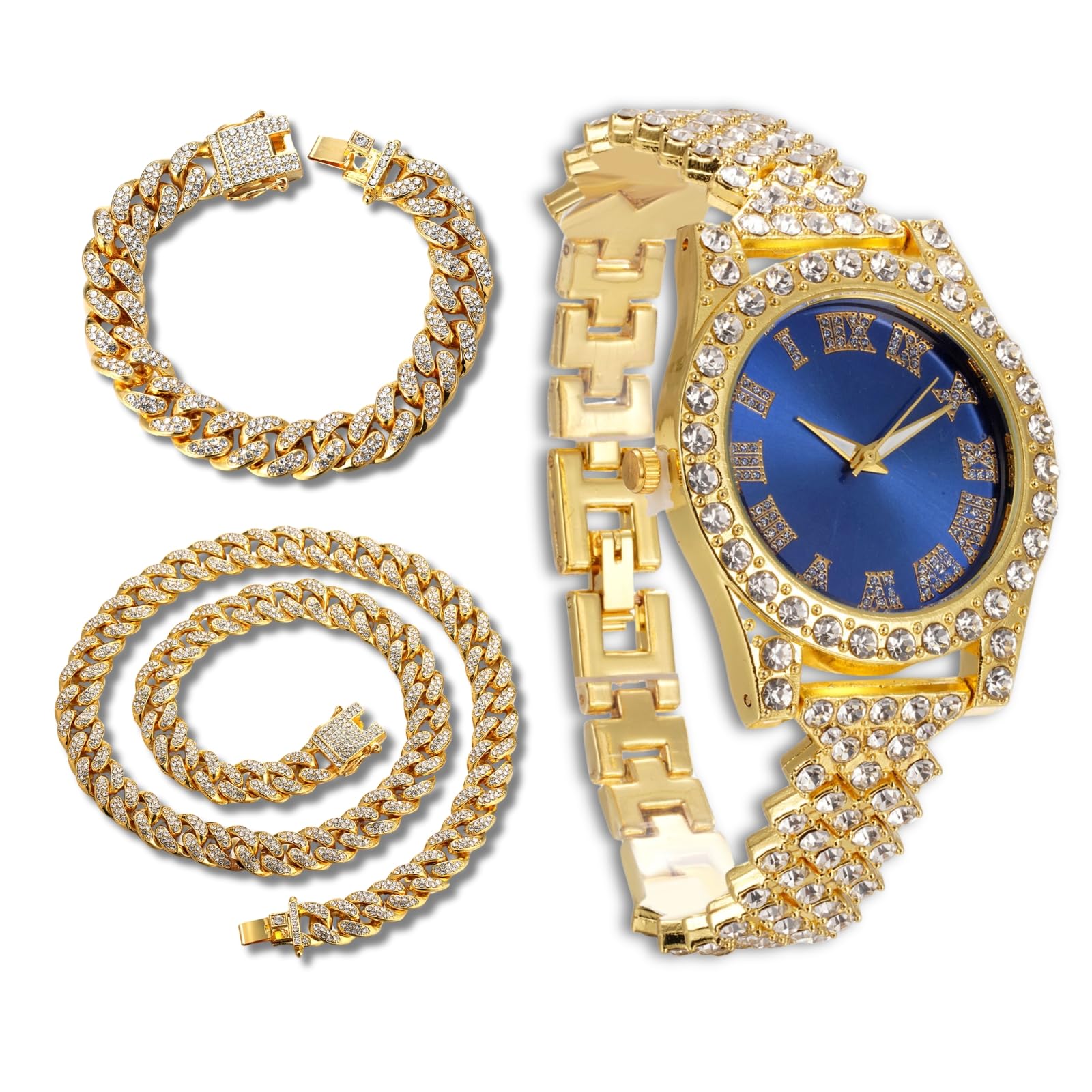 Reloj de diamantes de lujo para niños y adolescentes, chapado en oro real de 18 quilates, correa redonda multicolor de 37 mm, caja de regalo incluida, opcional con cadena cubana