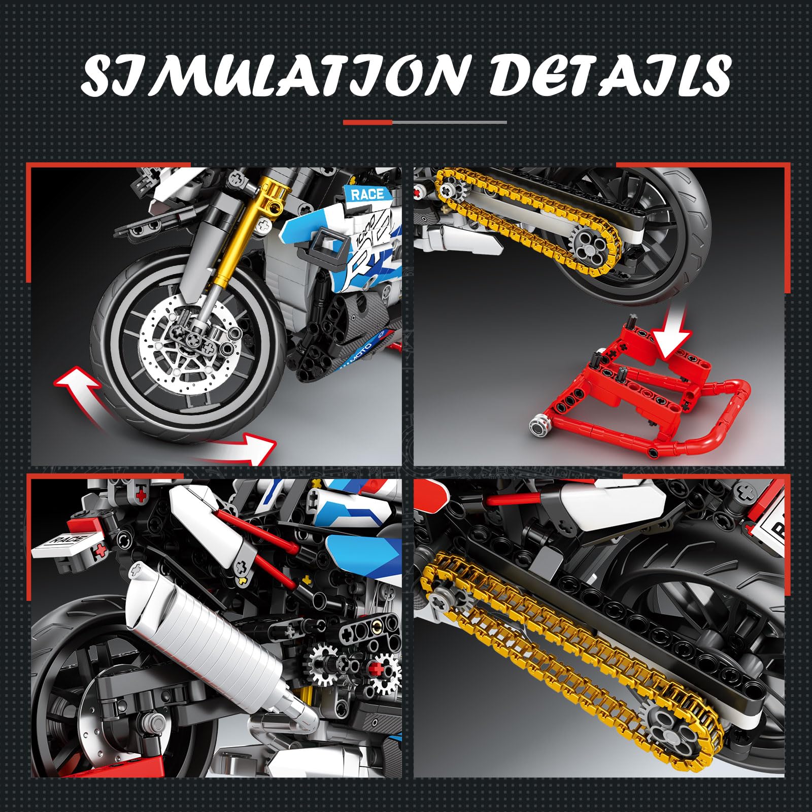 Brihappen 1000 RR Motorrad Bausatz für Erwachsene Männer, 1:8 Maßstab Technik Klemmbausteine Motorrad Modell mit Ausstellungsständer, Mechanisches Bike Vehicle Baukasten für Jugendliche ab 14 Jahren