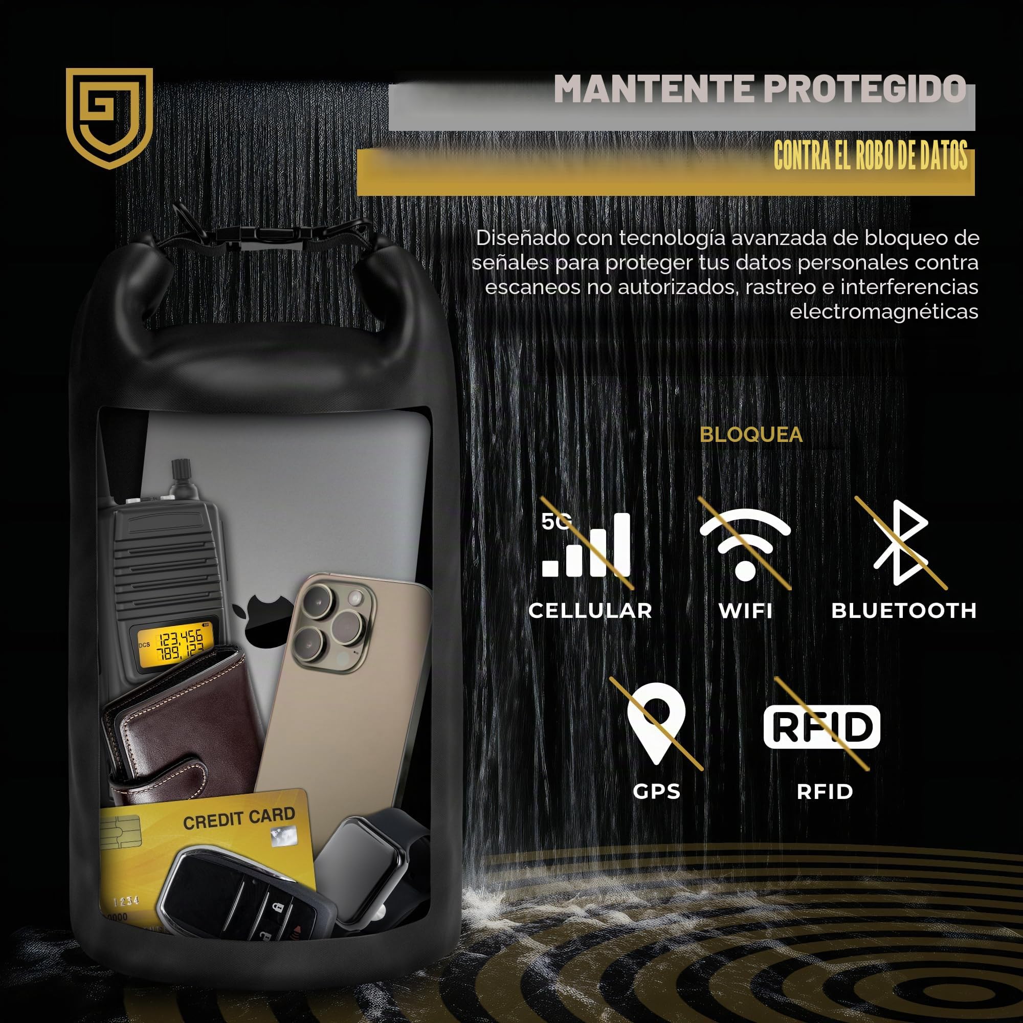 Faraday bolsa impermeable: jaula EMP impermeable para portátiles y teléfonos, grandes bolsas Go Dark, negro