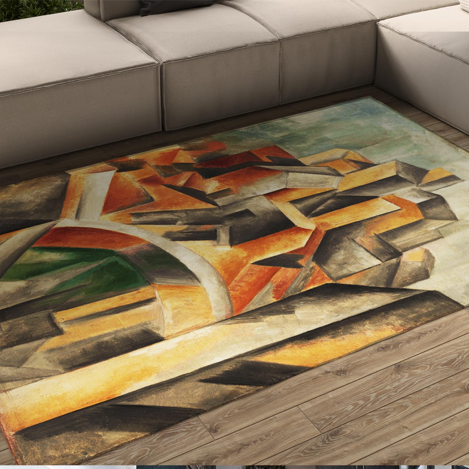 Geometryczny dywan z niskim runem do salonu, dywan w stylu Picasso, klocki do sypialni, do wewnątrz i na zewnątrz, 180 x 340 cm