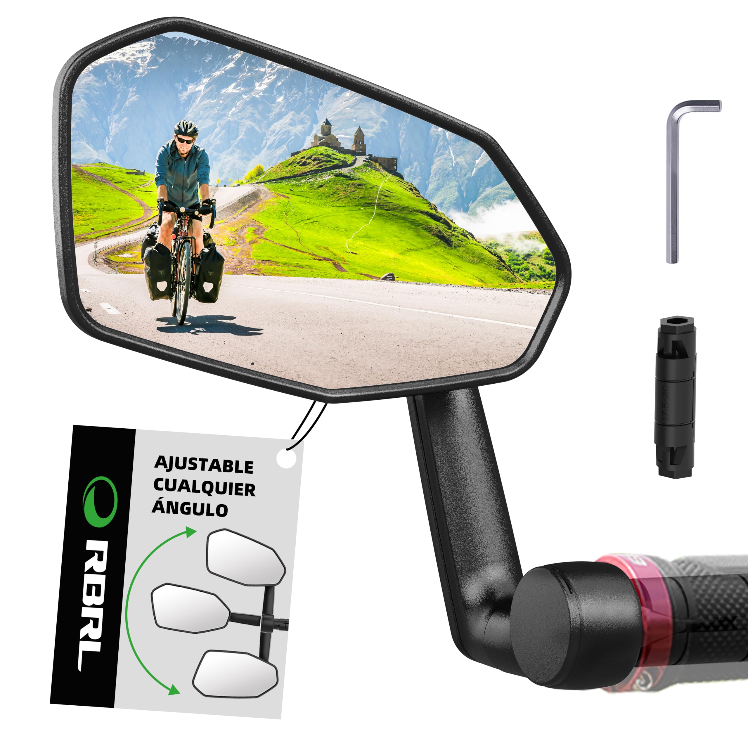 RBRL Espejo retrovisor de gran tamaño, resistente a la rotura y duradero, ajustable 360° para bicicleta eléctrica (izquierda)